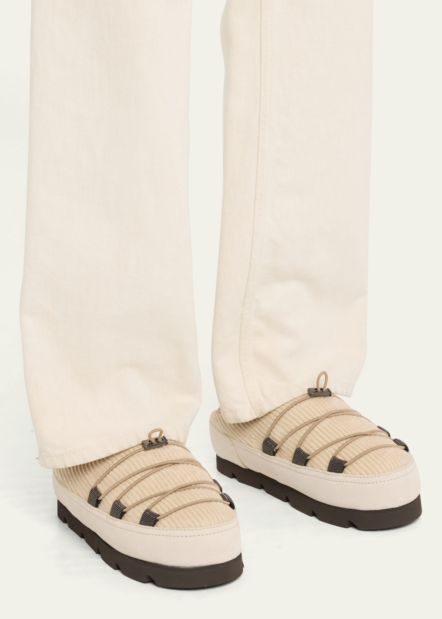 Brunello Cucinelli Suede Lace-Up Cozy Mule Slippers - Bergdorf Goodman