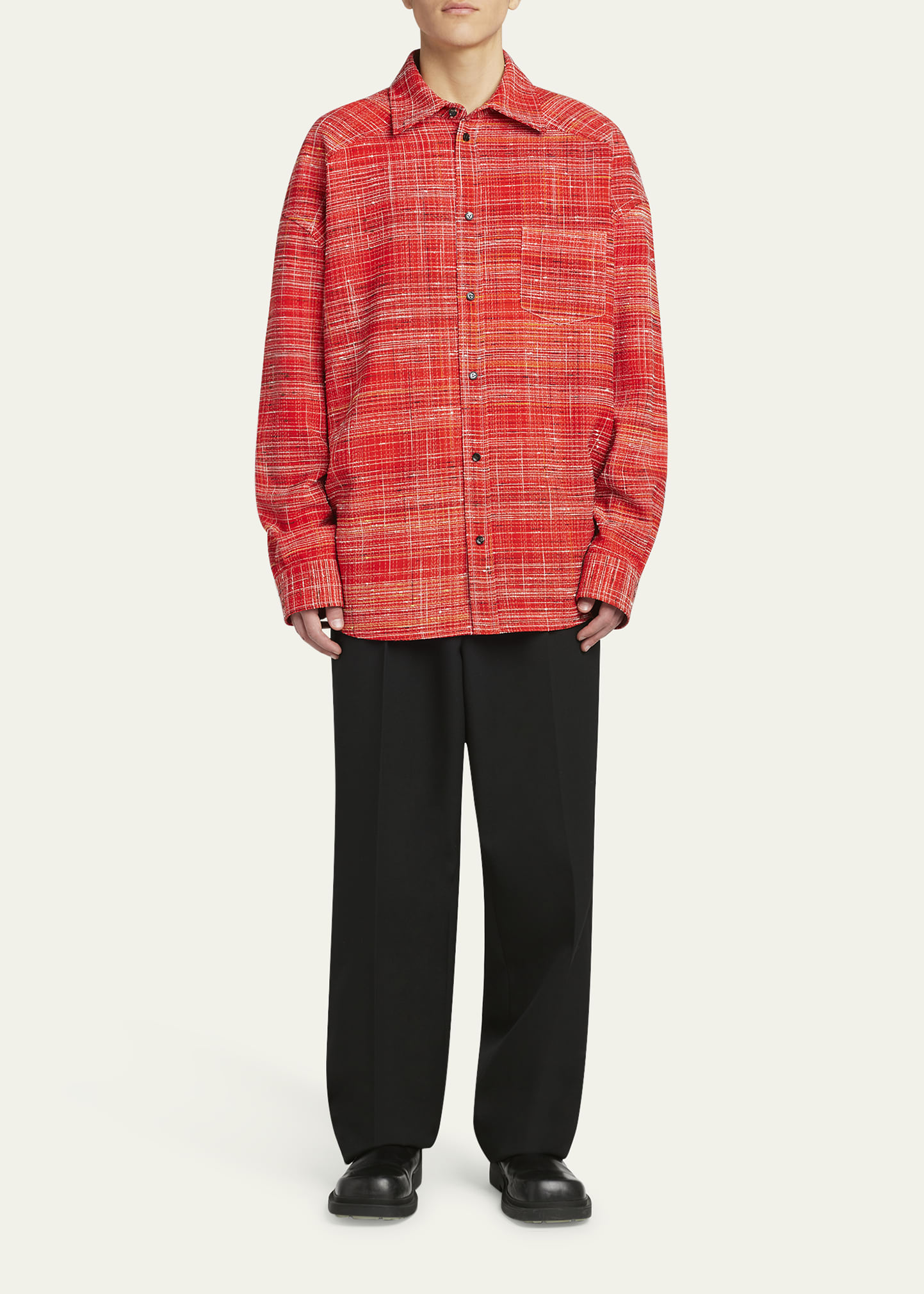 Bottega Veneta Men's Red Multi-Knotted Viscose Overshirt