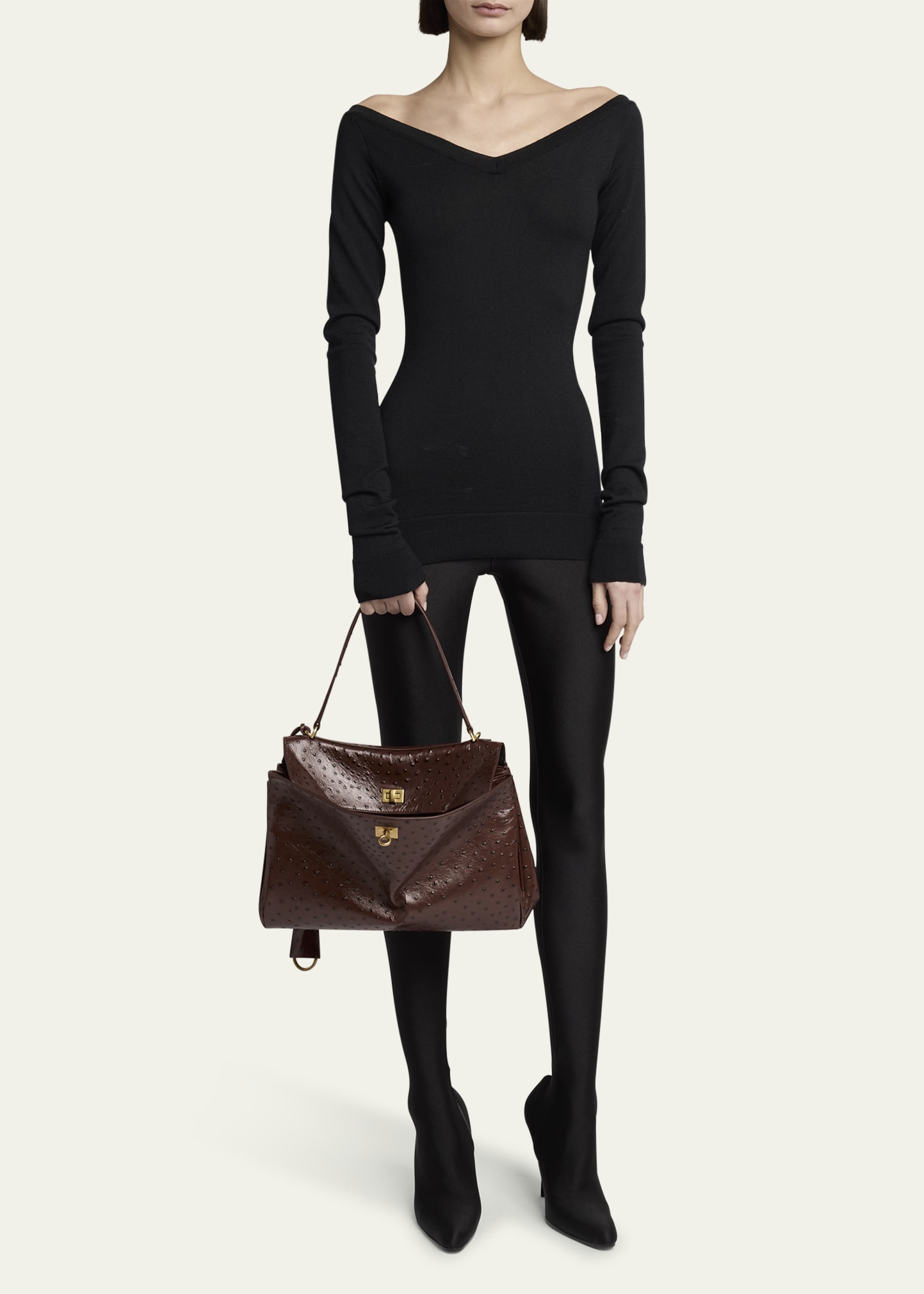 【送料込】BALENCIAGA★Rodeo Ostrichトップハンドルバッグ M Balenciaga Rodeo Medium Ostrich-Embossed Top-Handle Bag