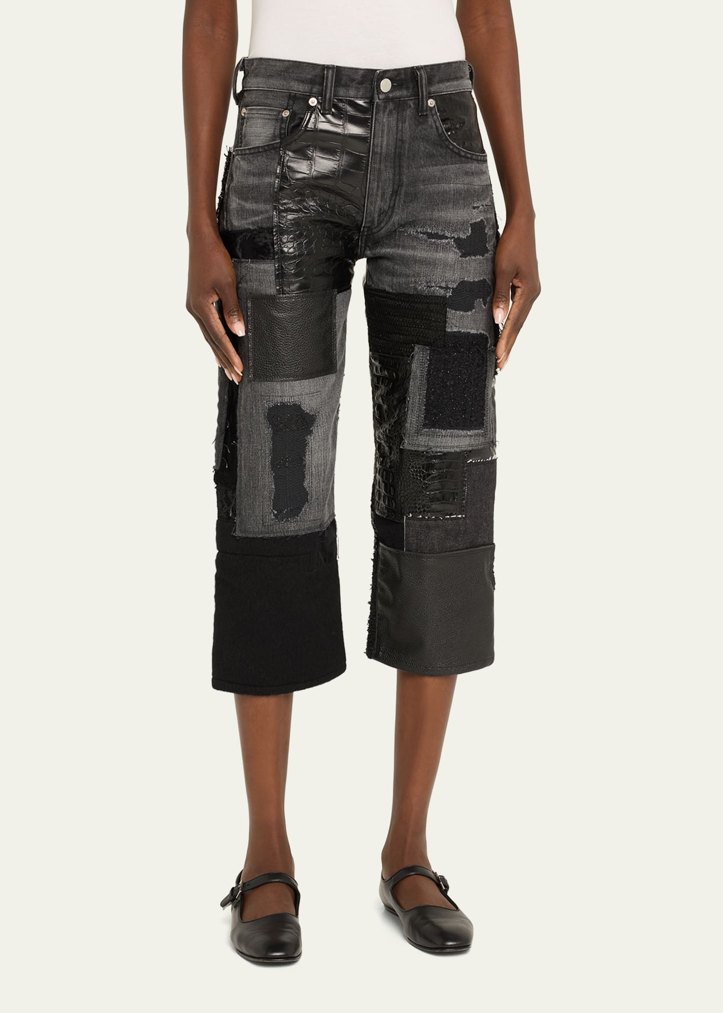 Junya Watanabe Cropped Denim Patchwork Pants - Bergdorf Goodman