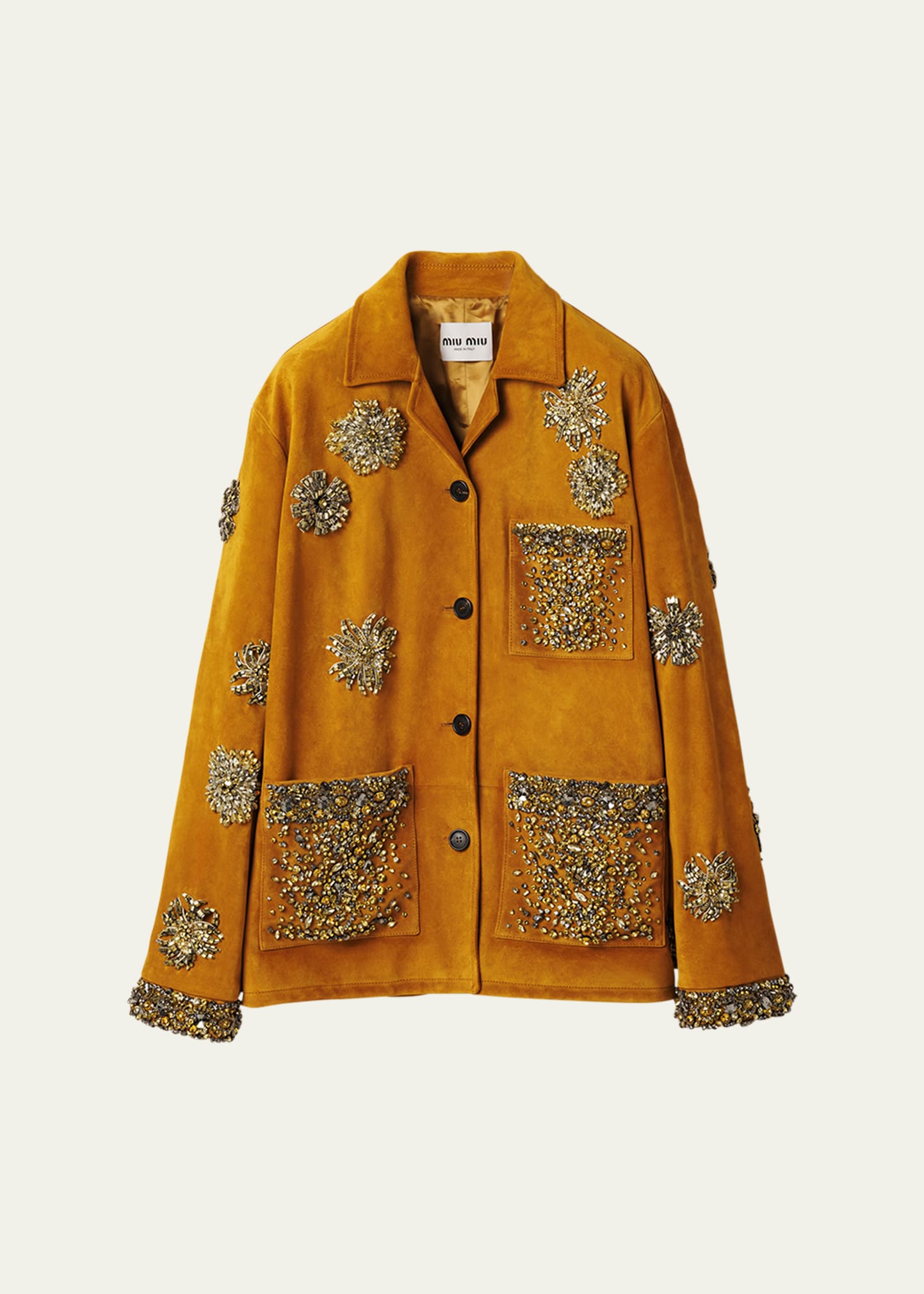 Miu Miu Crystal Long-Sleeve Suede Jacket - Bergdorf Goodman