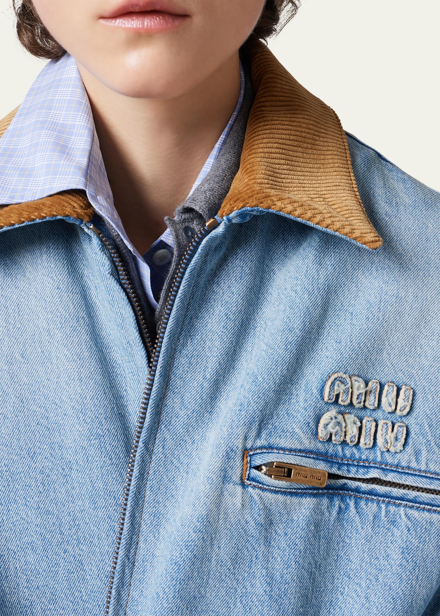 Miu Miu Denim Jacket with Velvet Collar - Bergdorf Goodman