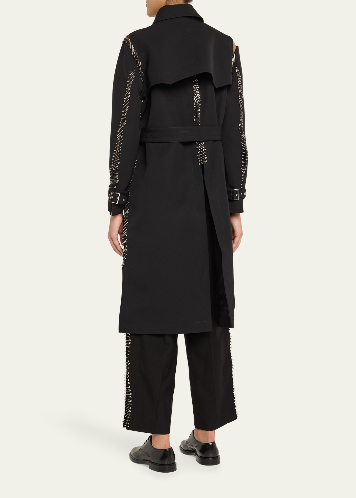Noir Kei Ninomiya Safety Pin Double-Breasted Wool Belted Coat