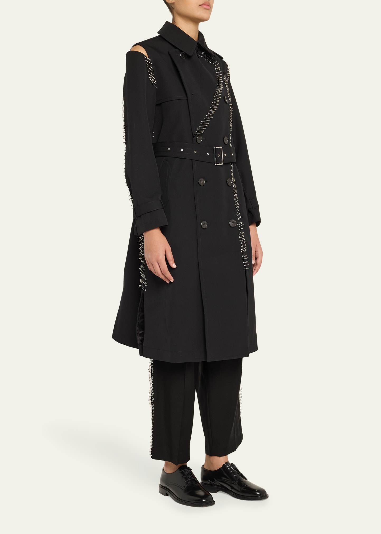 Noir Kei Ninomiya Safety Pin Double-Breasted Wool Belted Coat