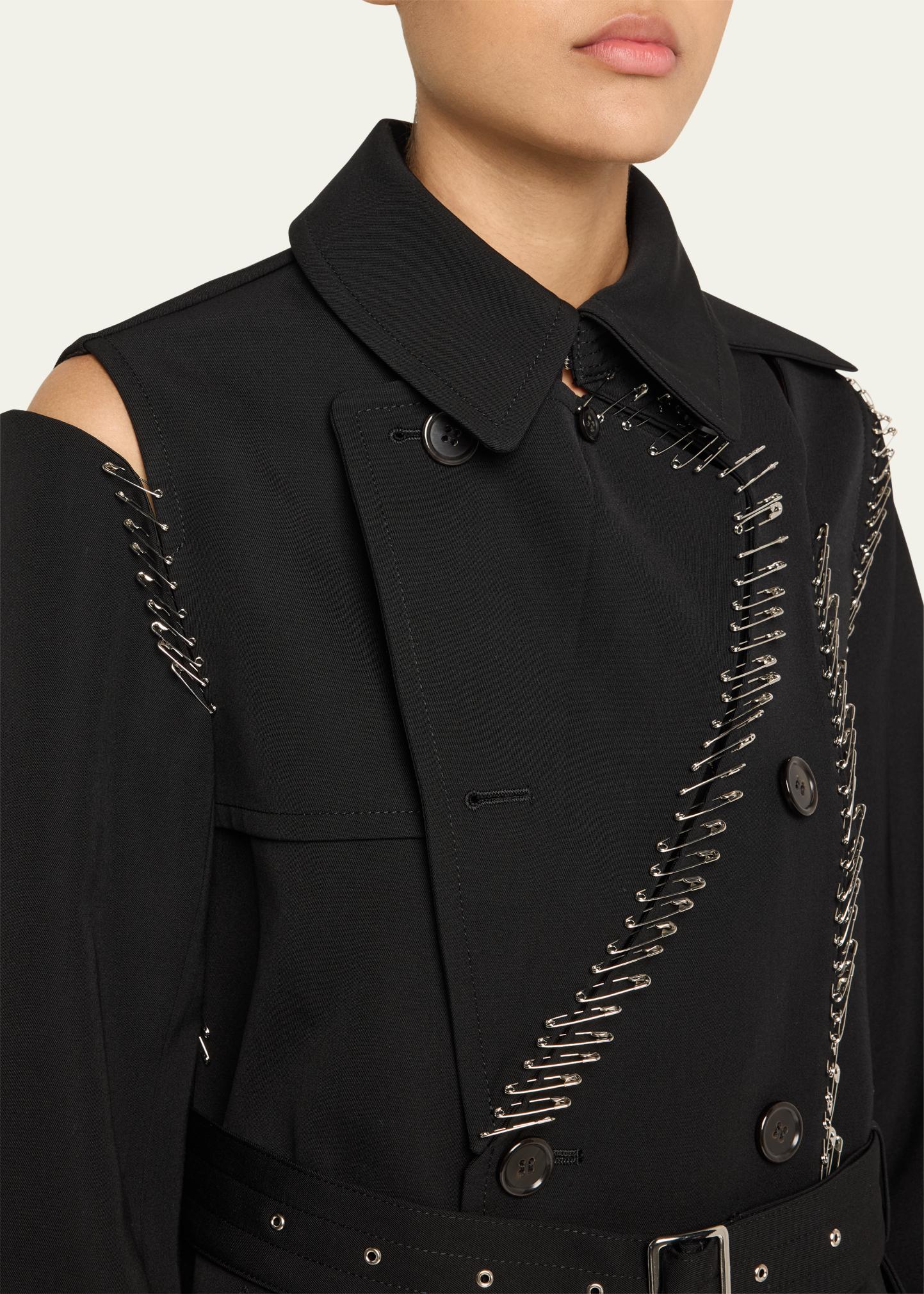 Noir Kei Ninomiya Safety Pin Double-Breasted Wool Belted Coat