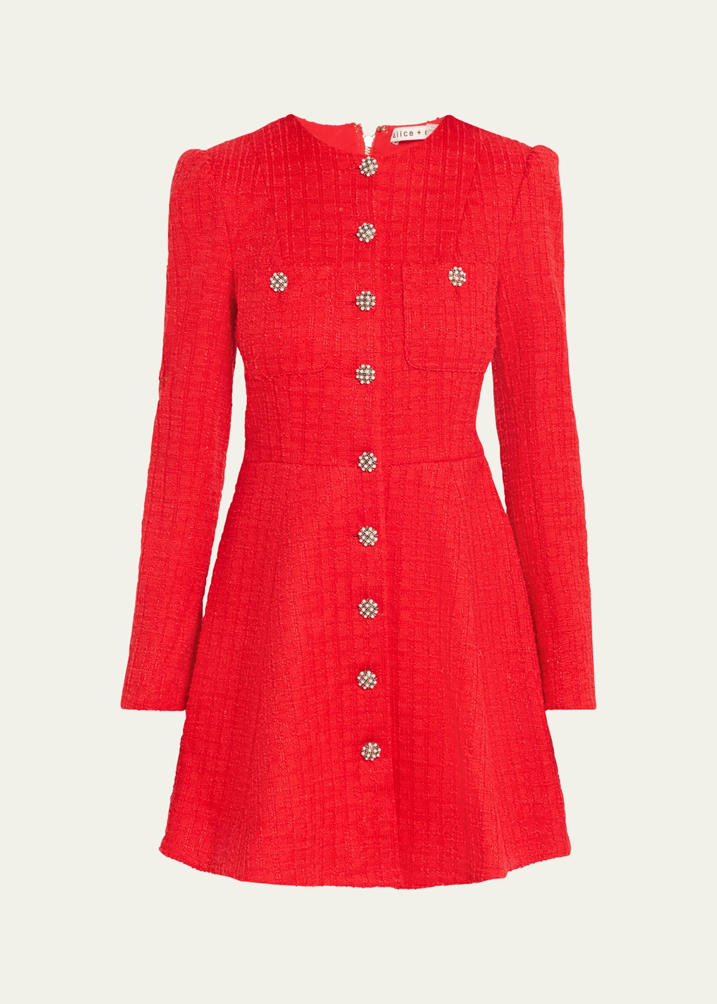Alice + Olivia Shiloh Long-Sleeve Tweed Mini Dress - Bergdorf Goodman