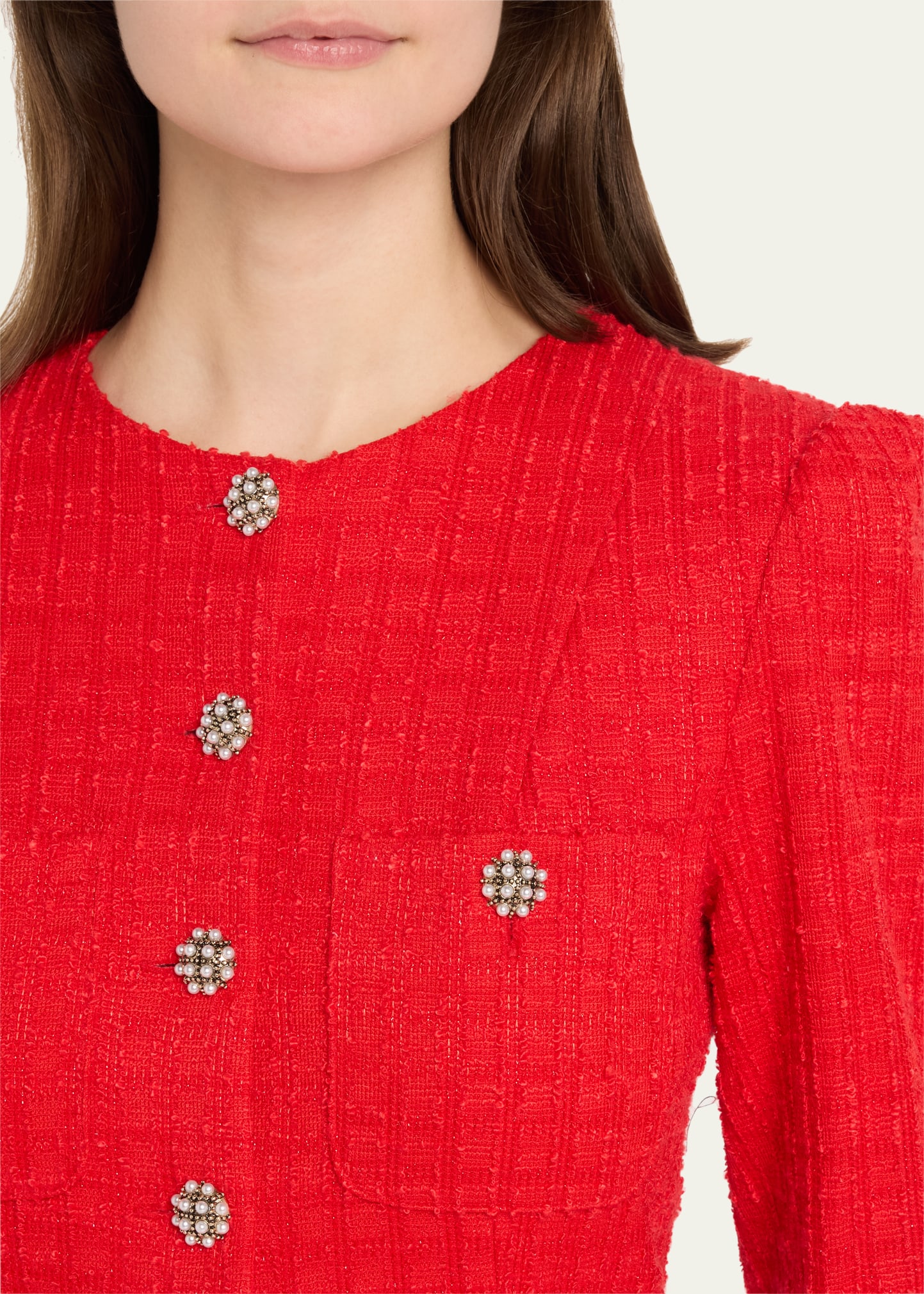 alice and olivia red tweed dress Alice and Olivia Shiloh Long Sleeved Button Front Mini Dress