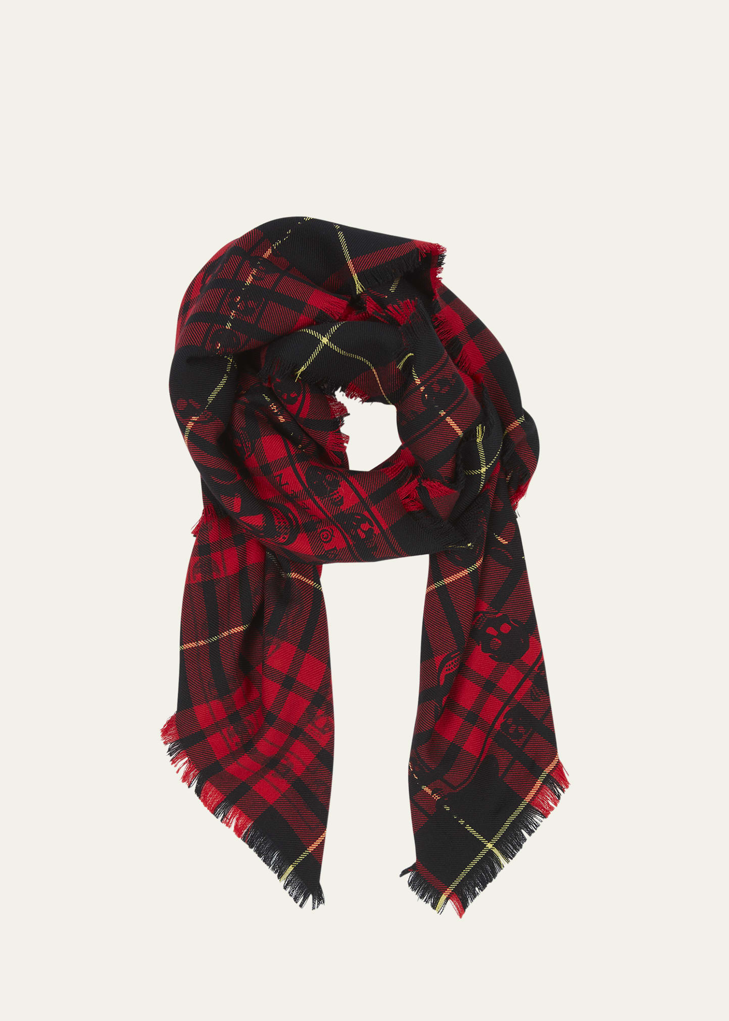 Alexander McQueen Men s Wool Tartan Plaid Skull Scarf Bergdorf Goodman