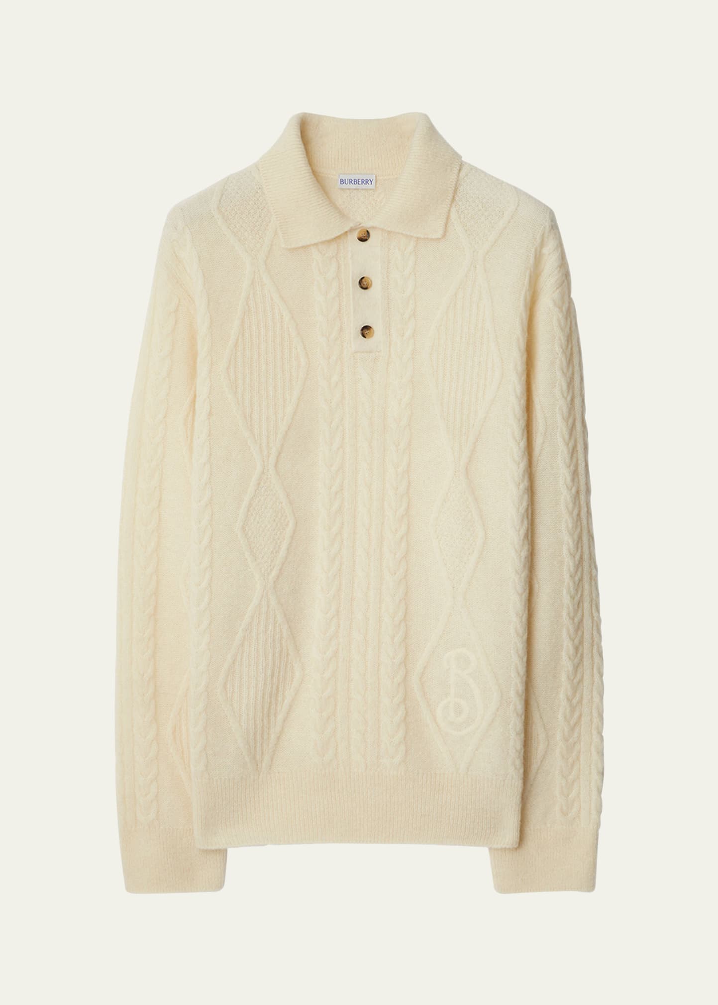 Burberry Men s Cable Knit Polo Sweater Bergdorf Goodman