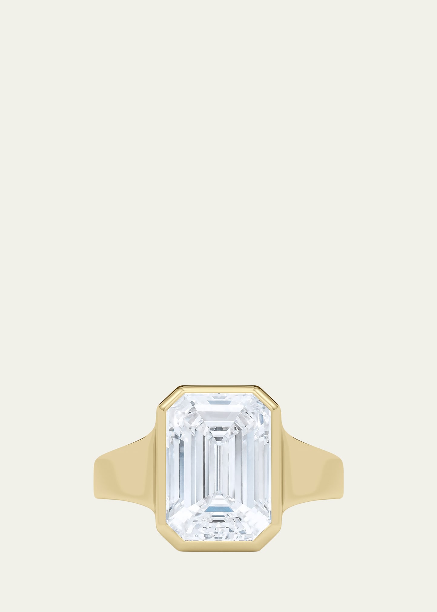 18K Emerald Cut Lab Grown Diamond Cigar Bezel Ring, 3.0tcw