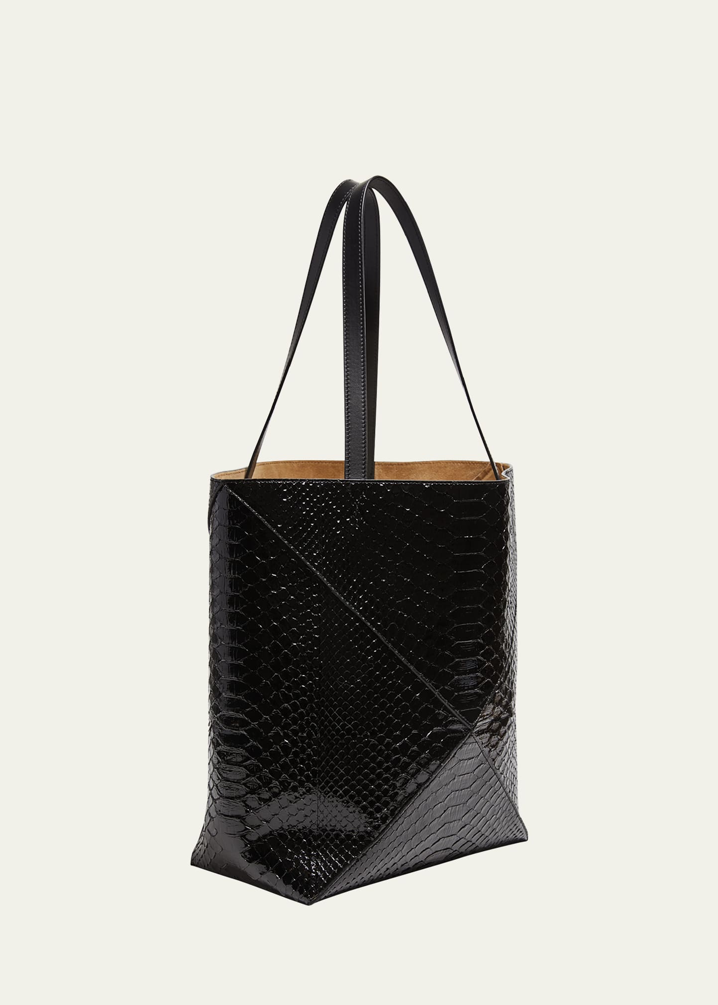 Loewe Puzzle Fold Large Patent Python-Embossed Tote Bag - Bergdorf