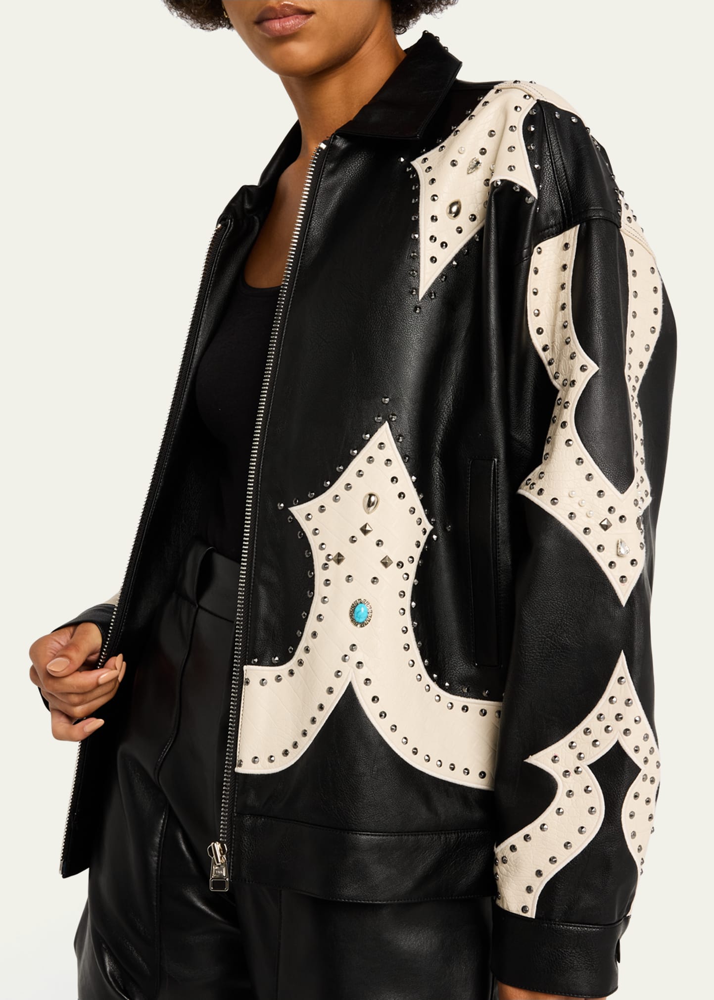 MOTHER The Zip It Studded Faux-Leather Jacket - Bergdorf Goodman