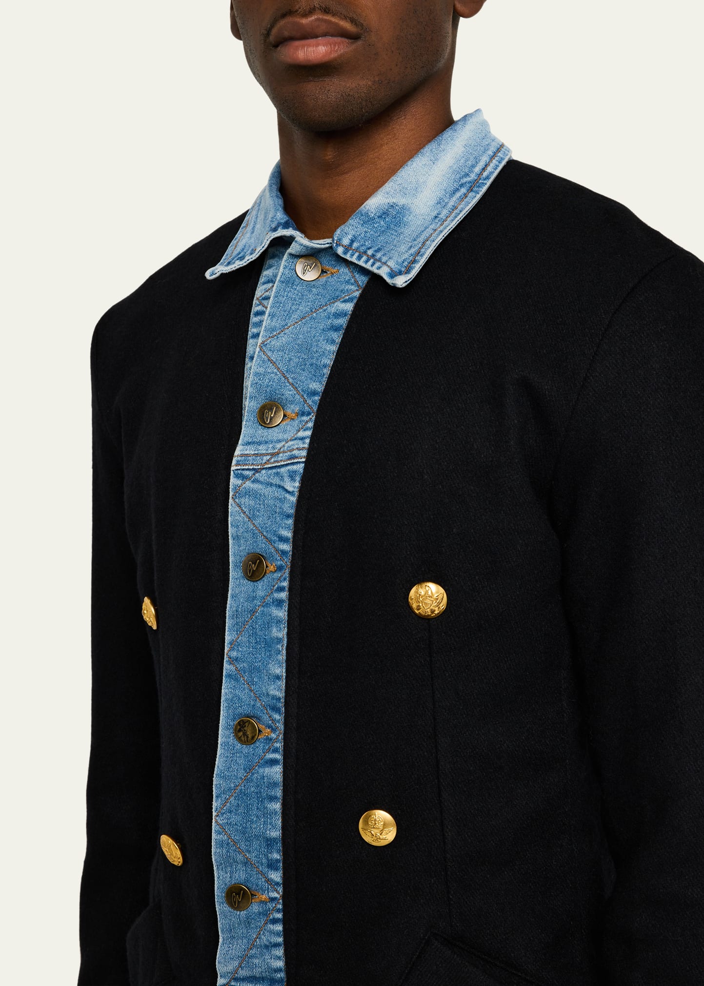 Greg Lauren Men's Trucker-Trim Long Wool Coat - Bergdorf Goodman