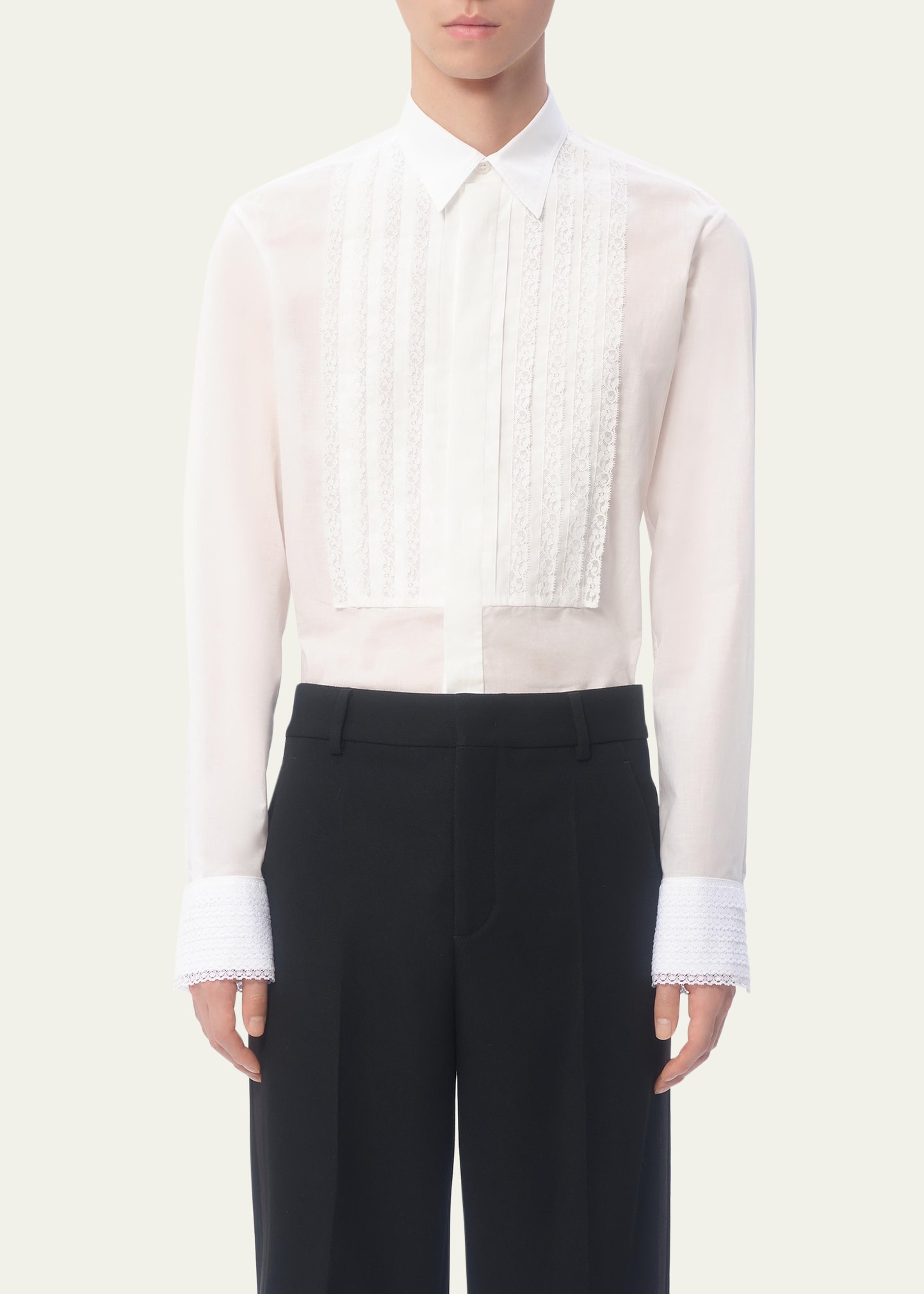 Valentino Garavani Men's Lace-Plastron Tuxedo Shirt - Bergdorf Goodman