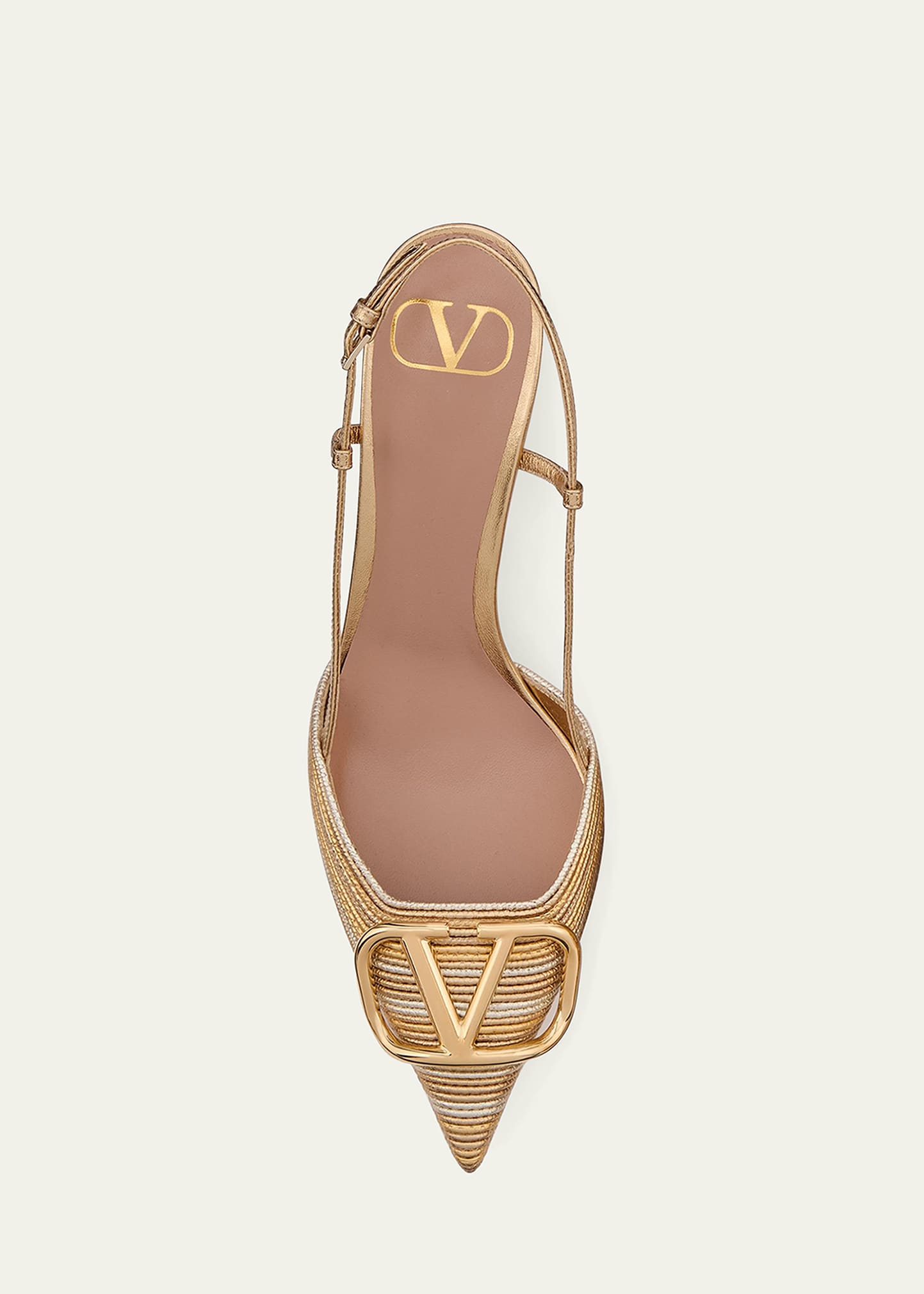 【VALENTINO】VLogo シェブロン 24 スライド 関送料込み Valentino Garavani VLogo Metallic Slingback Pumps - Bergdorf