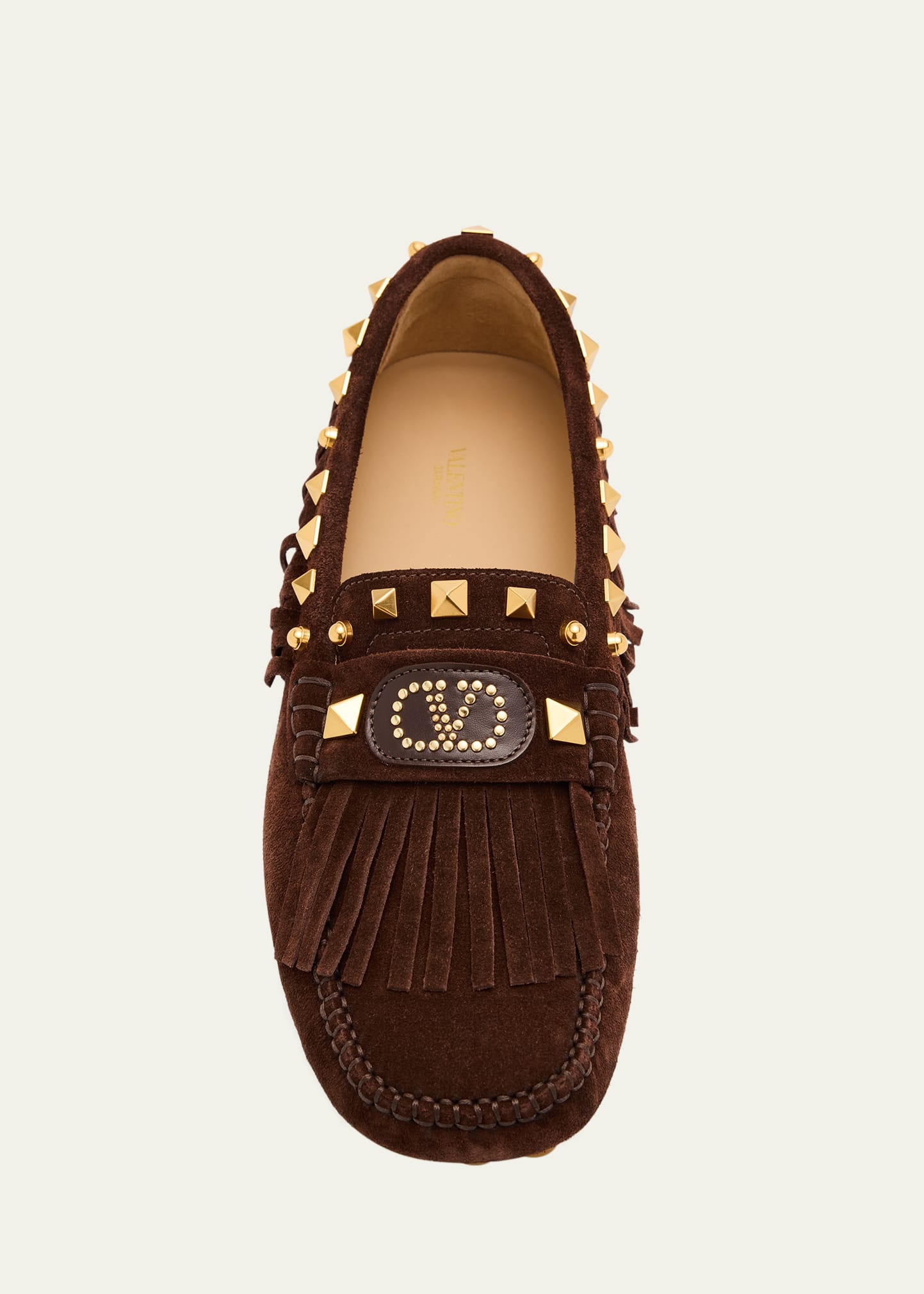 Valentino Garavani V-Logo Rockstud Suede Fringe Driver