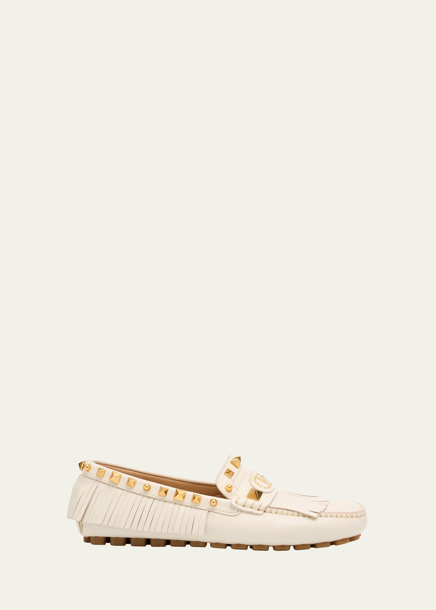 Valentino Garavani Rockstud Leather Fringe Driver Loafers
