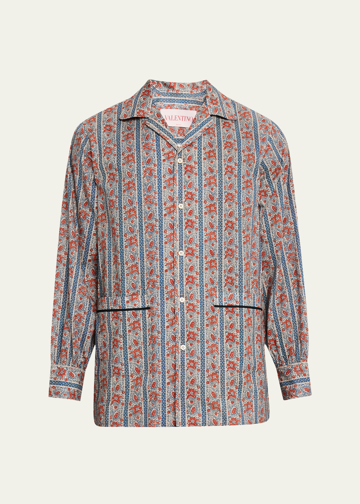 【関税&送料込】Valentino Garavani Muslin Bowling Shirt Valentino Garavani Men's Muslin Floral Voyage Sport Shirt