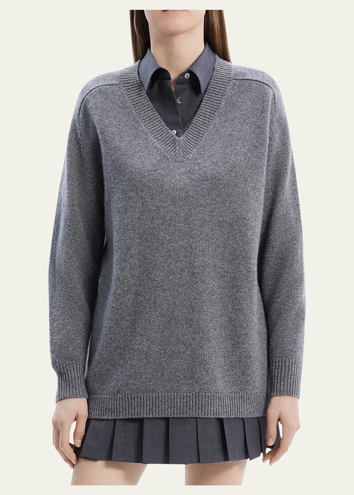 Theory Karenia Felted Wool-Cashmere V-Neck Sweater - Bergdorf Goodman
