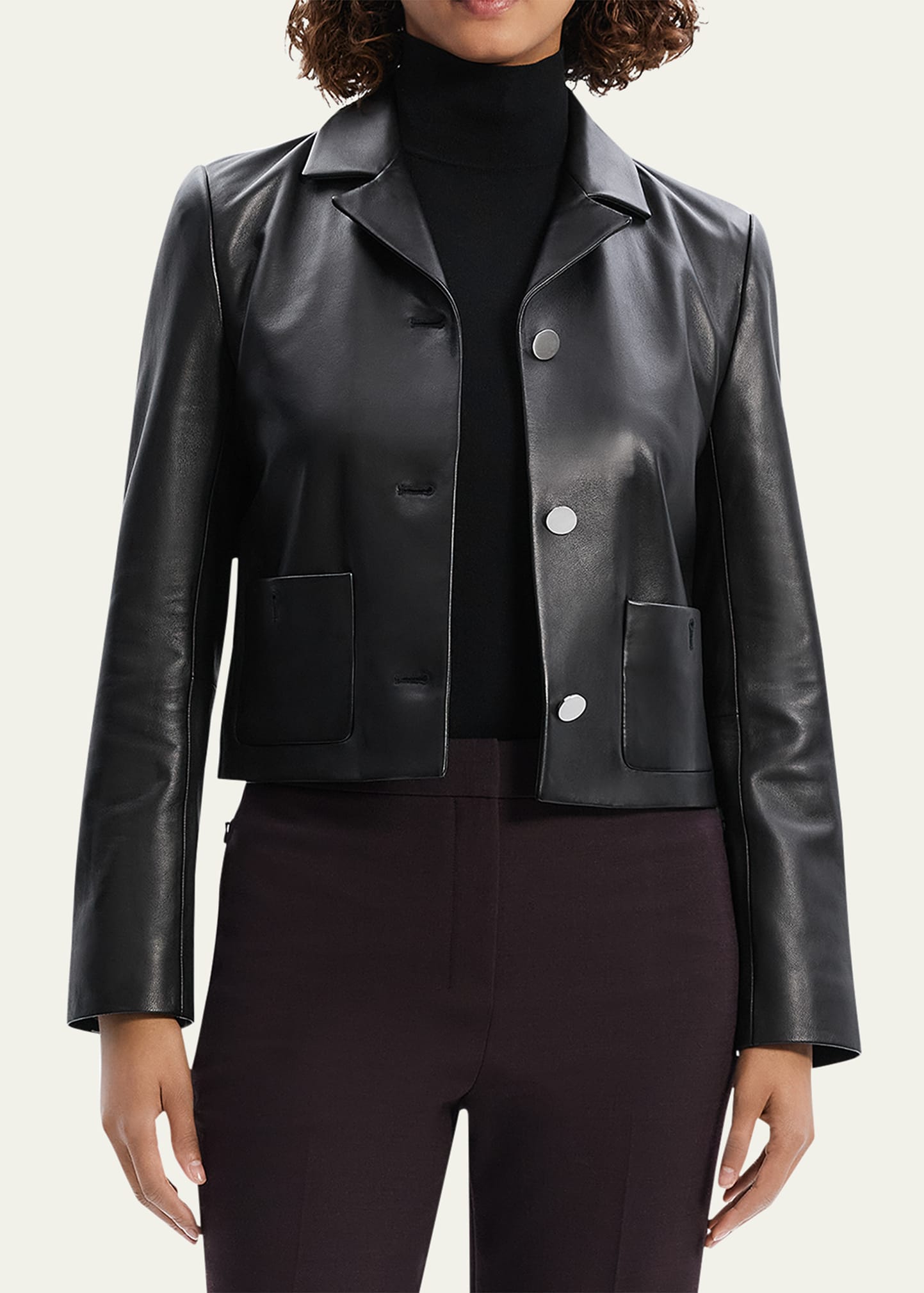 ジャケット・アウター theory 19AW IDEAL LEATHER CROP CREW JKT Theory Cropped Boxy Nappa Leather Jacket - Bergdorf Goodman