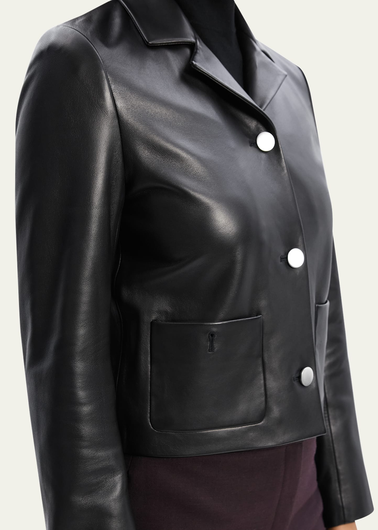 ジャケット・アウター theory 19AW IDEAL LEATHER CROP CREW JKT Theory Leather Boxy Cropped Jacket | Bloomingdale's
