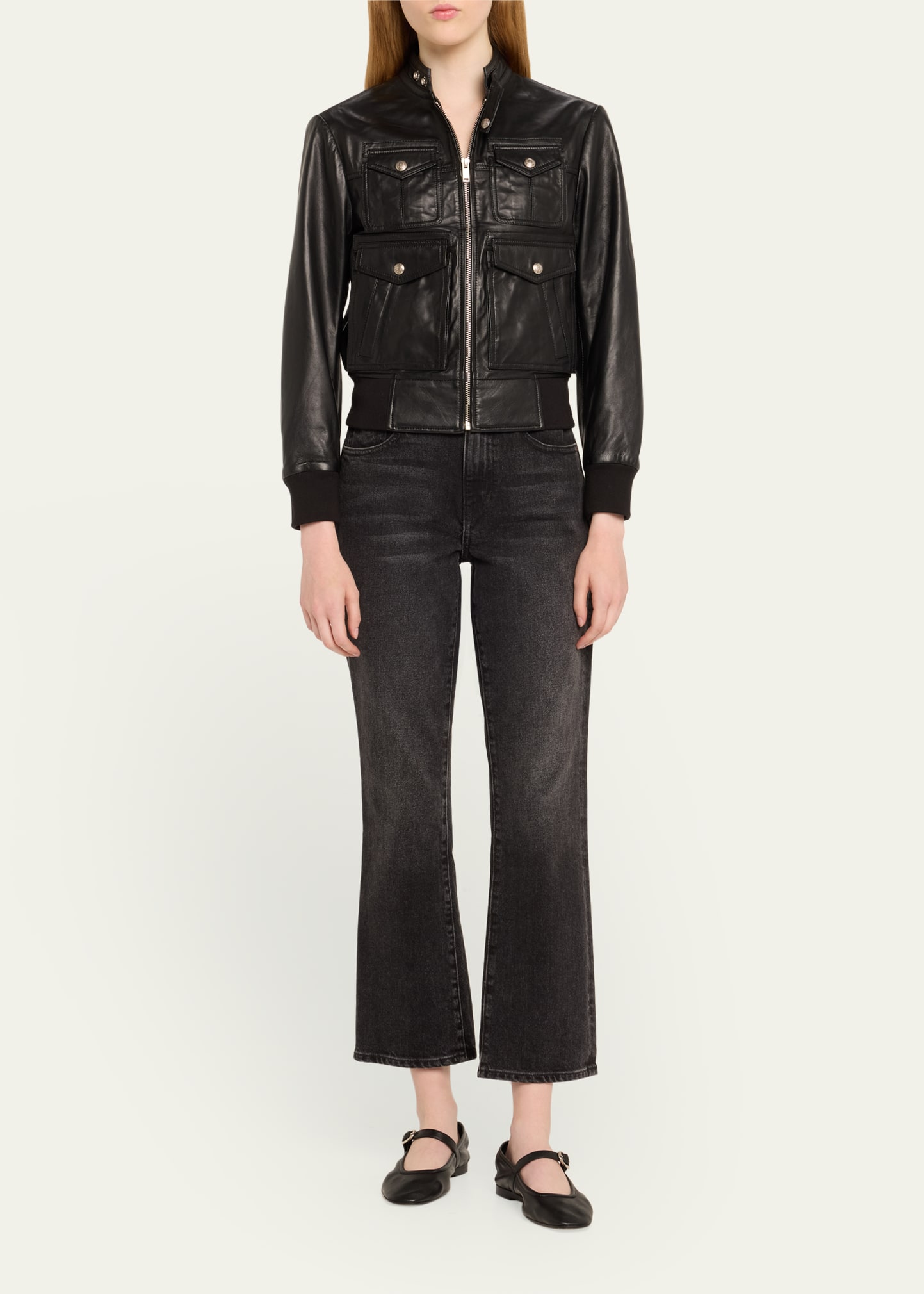 R13 Shrunken Zip-Front Leather Jacket - Bergdorf Goodman