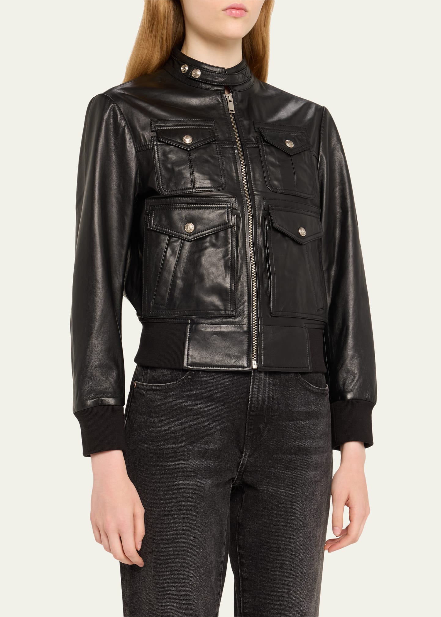 R13 Shrunken Zip-Front Leather Jacket - Bergdorf Goodman
