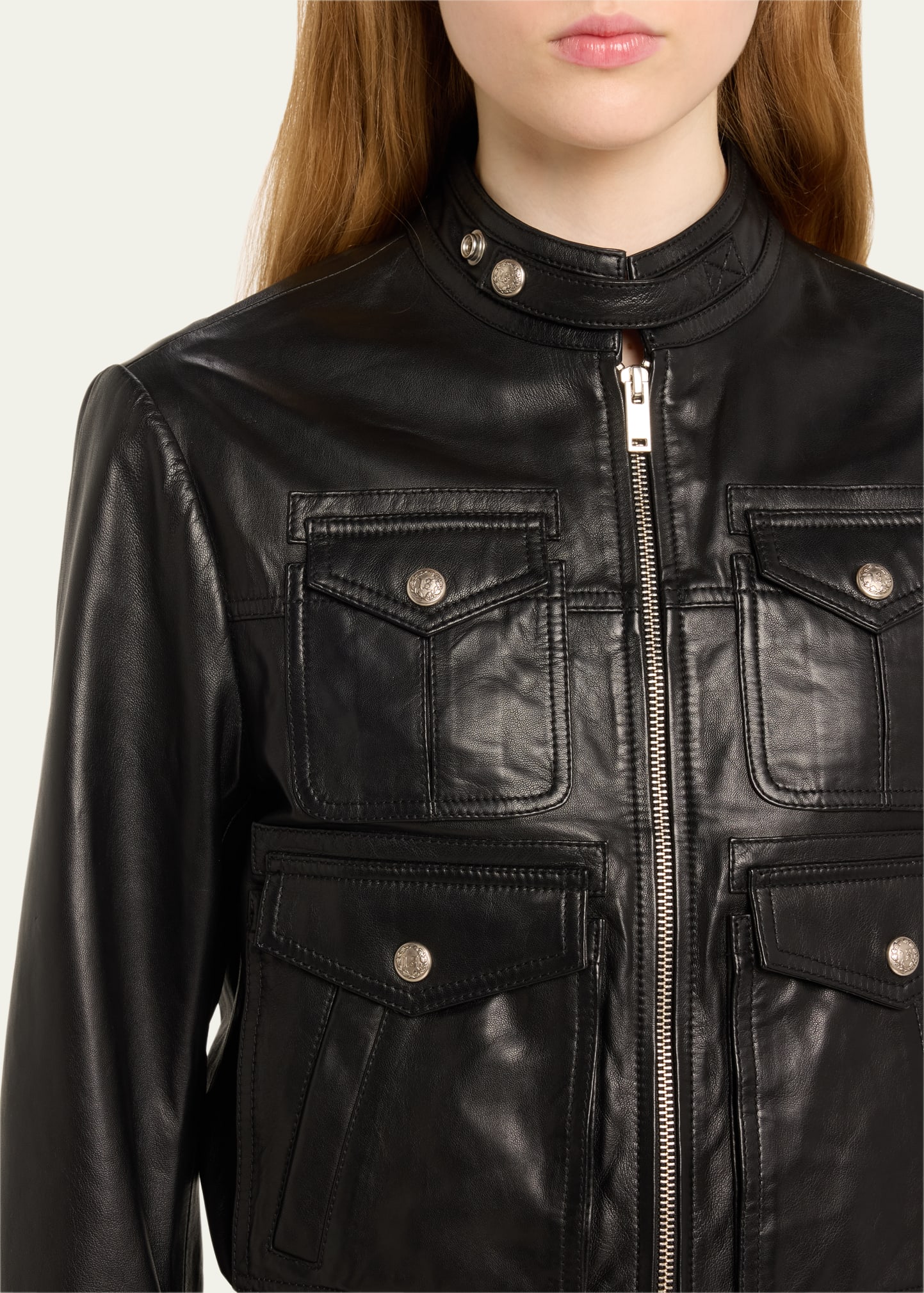 R13 Shrunken Zip-Front Leather Jacket - Bergdorf Goodman