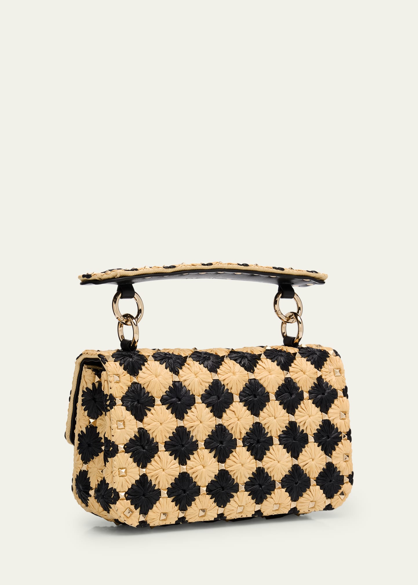 Valentino Garavani Rockstud Checkered Woven Top-Handle Bag