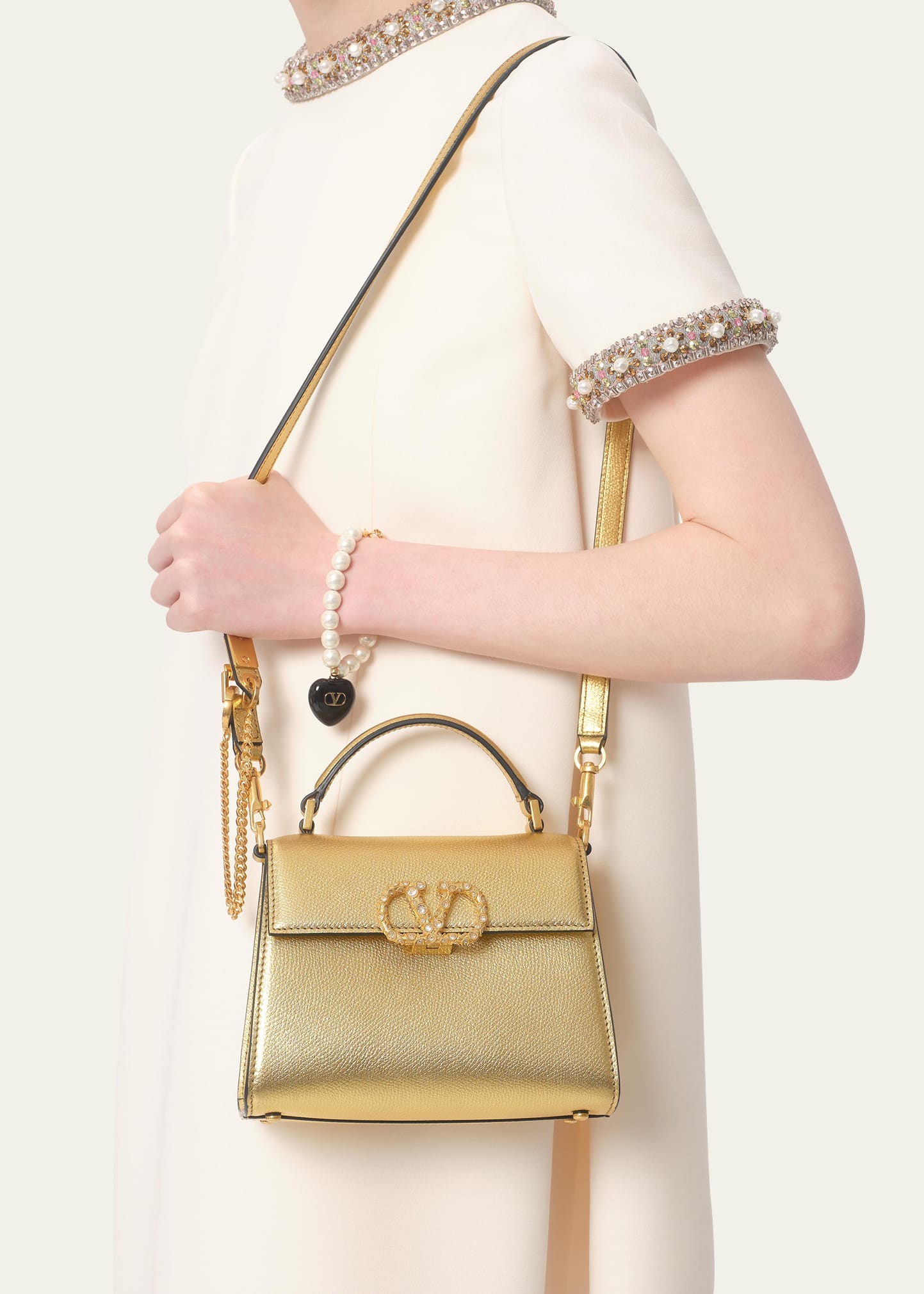 Valentino Garavani VSLING Mini Metallic Leather Top-Handle Bag