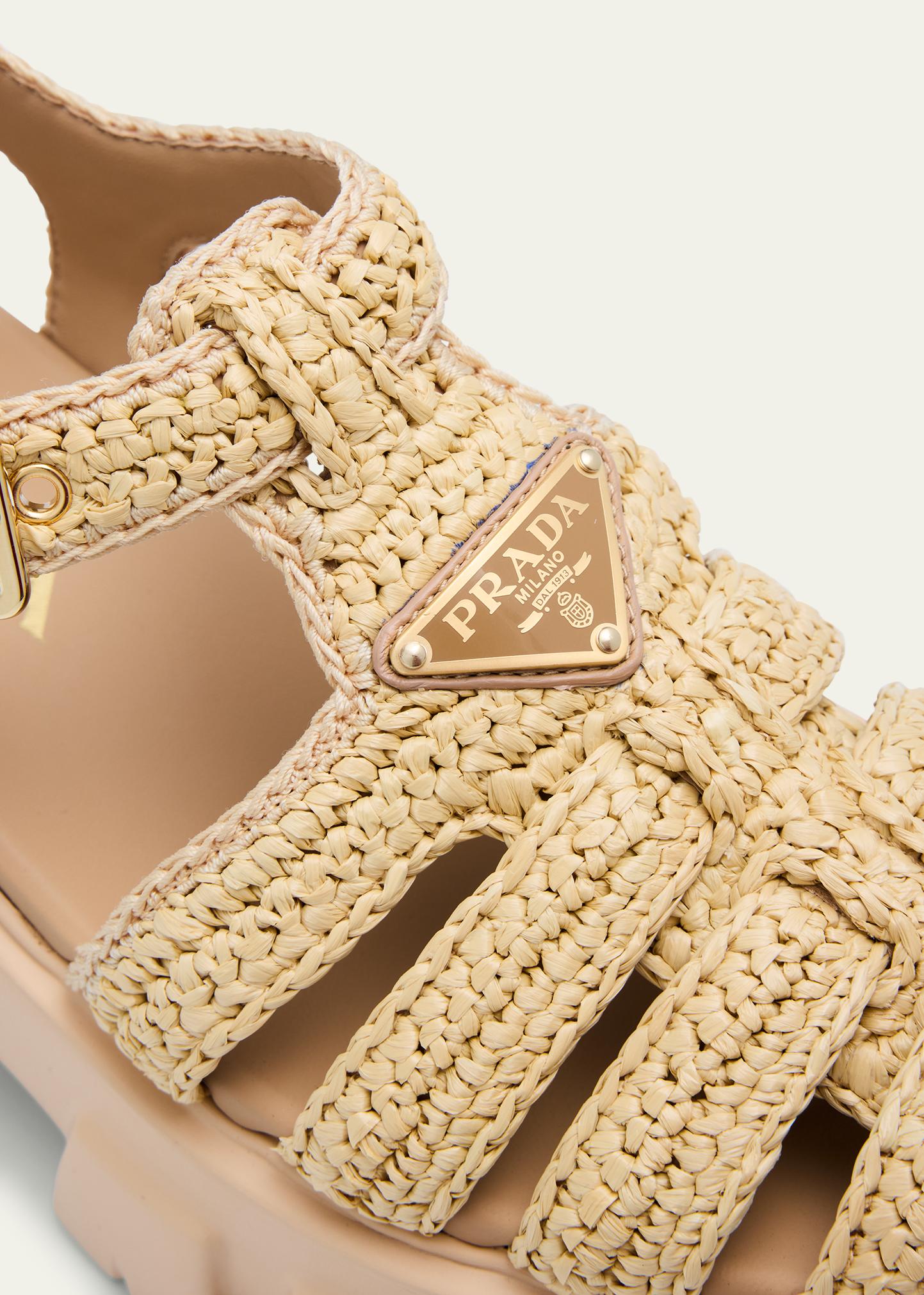 Prada Monolith Raffia Chunky Fisherman Sandals - Bergdorf Goodman
