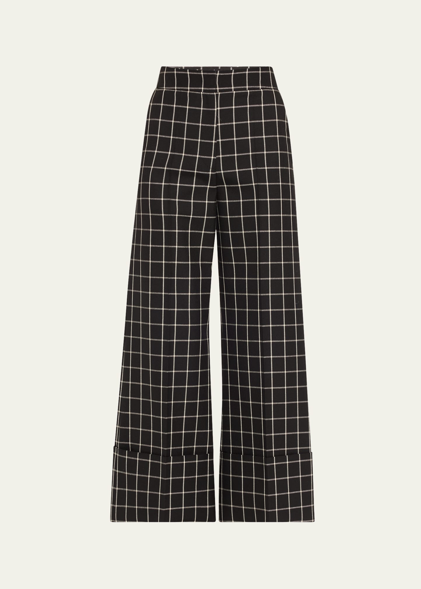 Valentino Garavani Cropped Cuffed Check Print Wool Trousers