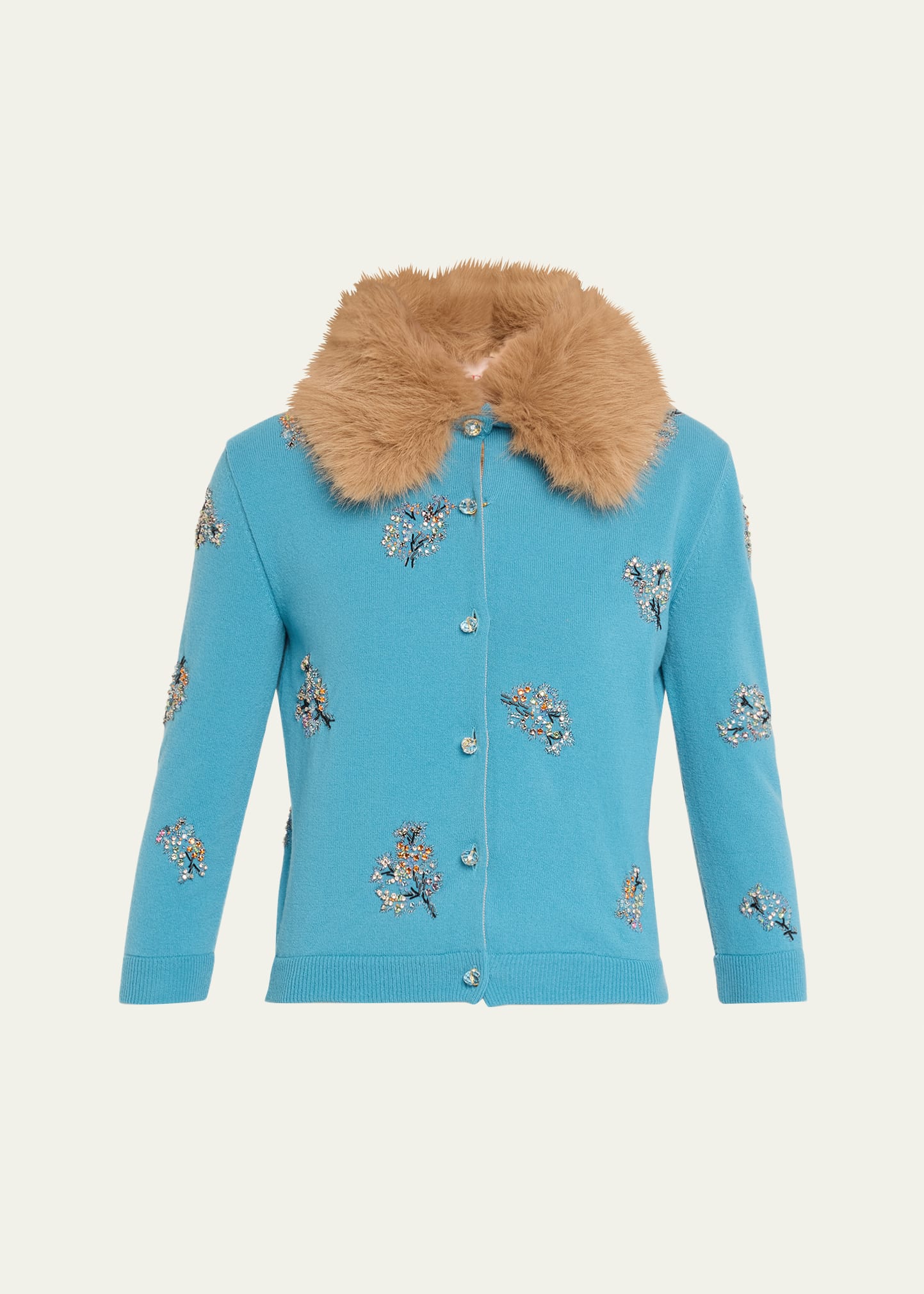 Valentino Garavani Floral Crystal Wool Faux Fur Trimmed