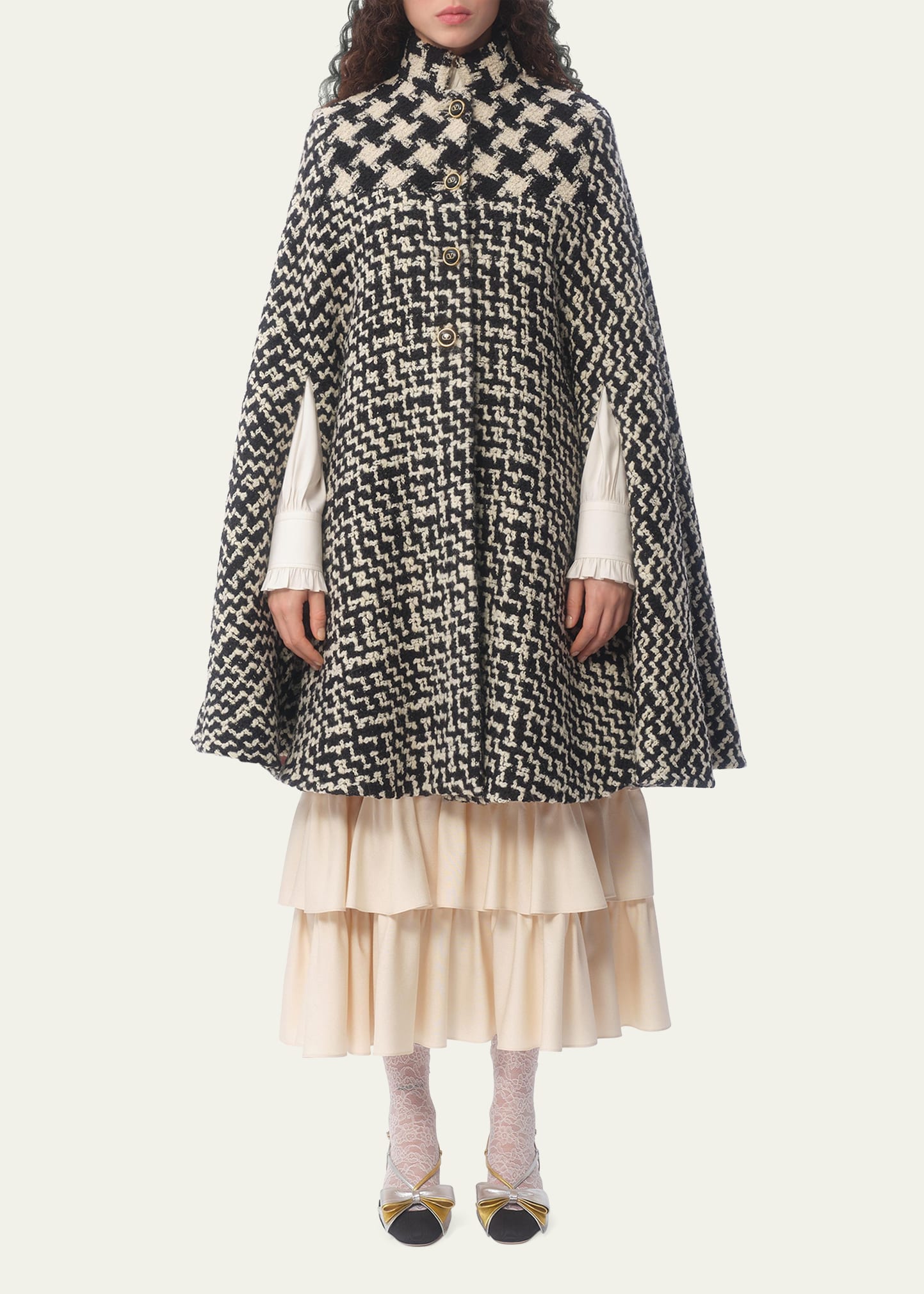 Valentino Garavani Tweed Houndstooth Wool Cape - Bergdorf Goodman