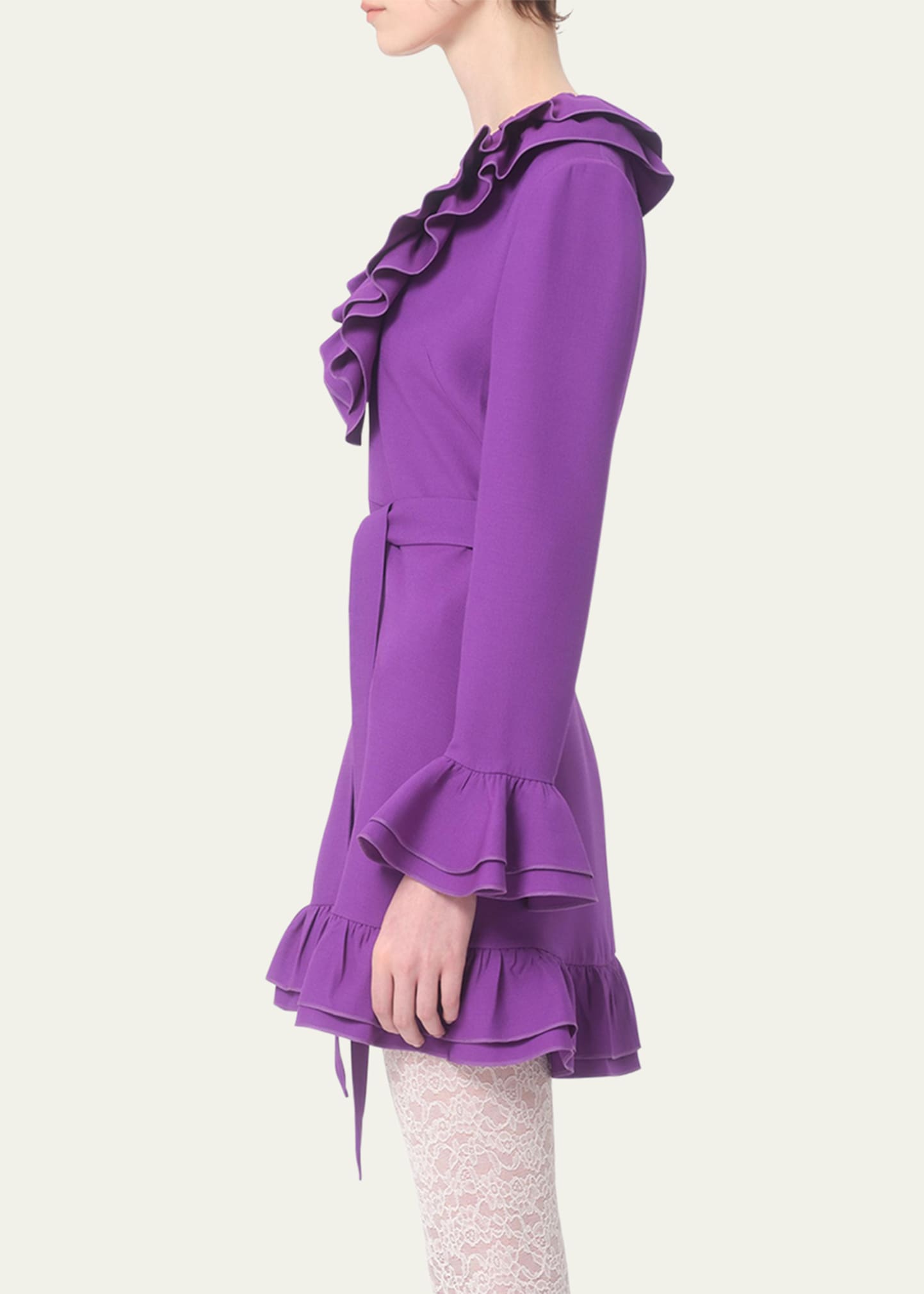 【関税＆送料込み】Valentino Garavani Mini Dress With Ruffl VALENTINO GARAVANI Ruffled wool and silk-blend crepe mini
