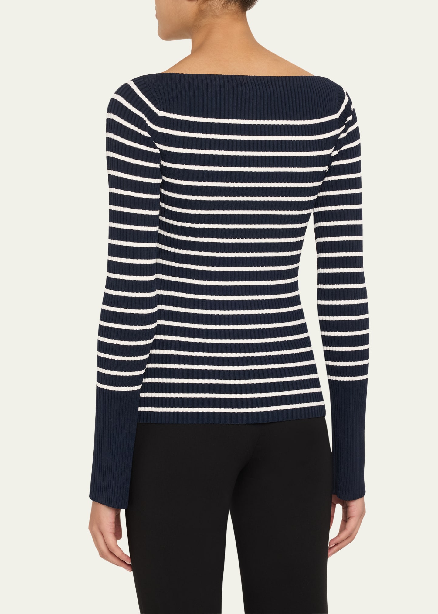 Anya Ribbed Stripe Boat-Neck Top