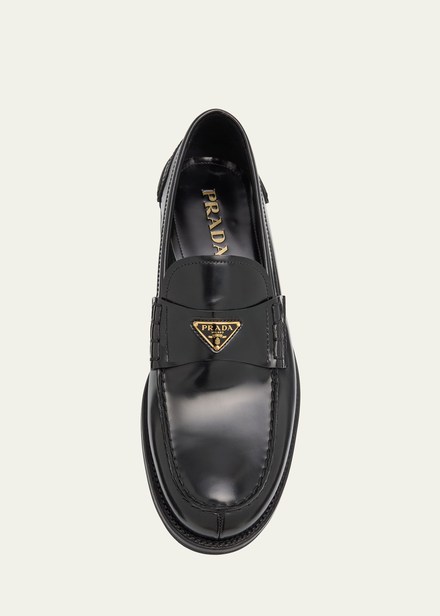 靴 PRADA embrem flat loafers black Prada Men's Brushed Leather Split-Toe Loafers - Bergdorf Goodman