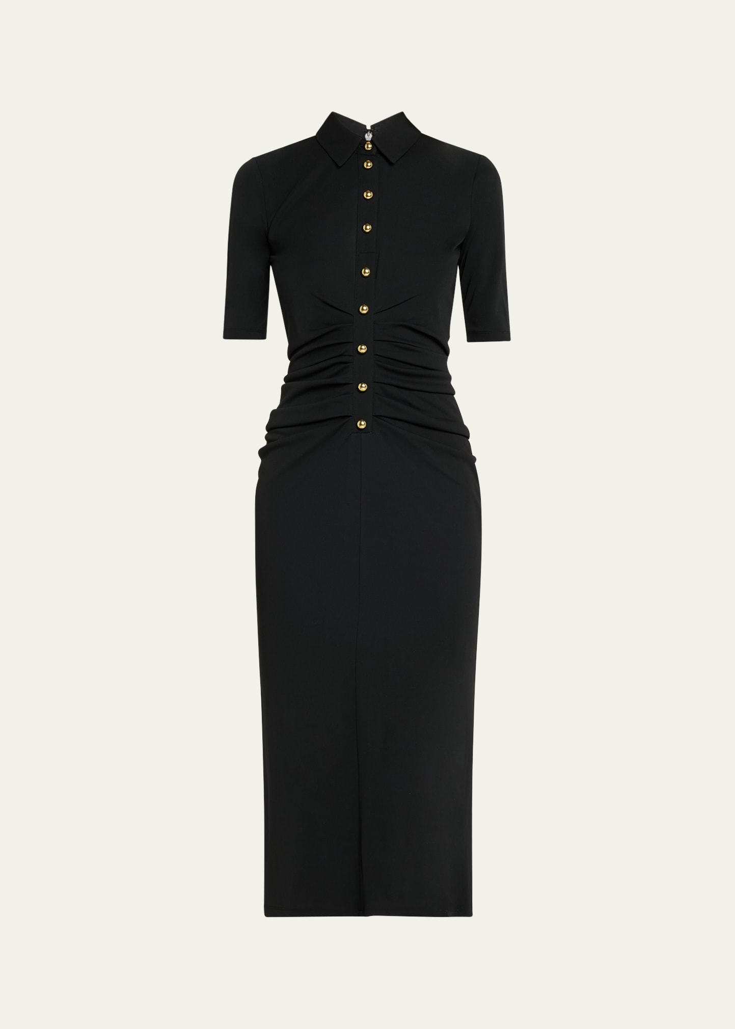 ruched button-front midi polo dress