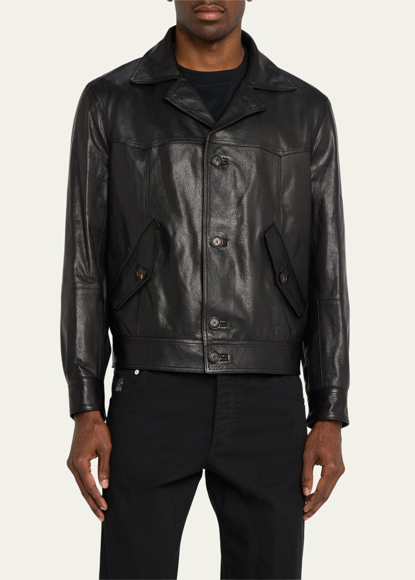 Brunello Cucinelli Men's Soft Goat Leather Button-Front Jacket