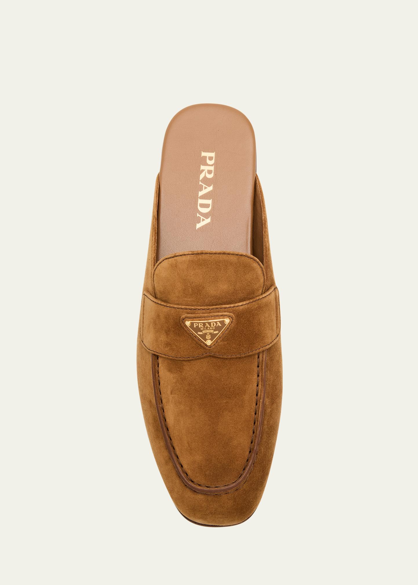 Prada Logo Suede Loafer Mules - Bergdorf Goodman