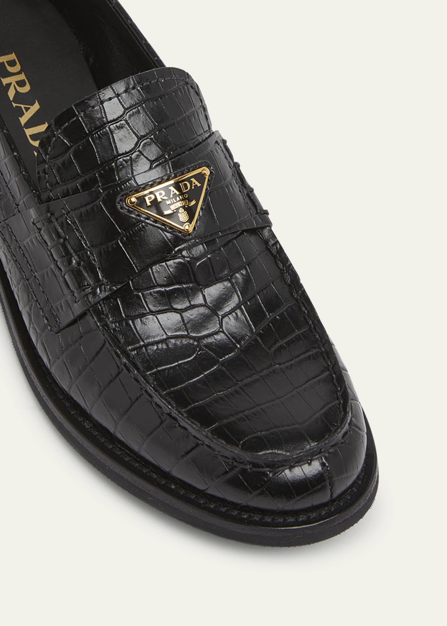 Prada Logo Croc-Embossed Leather Loafers - Bergdorf Goodman