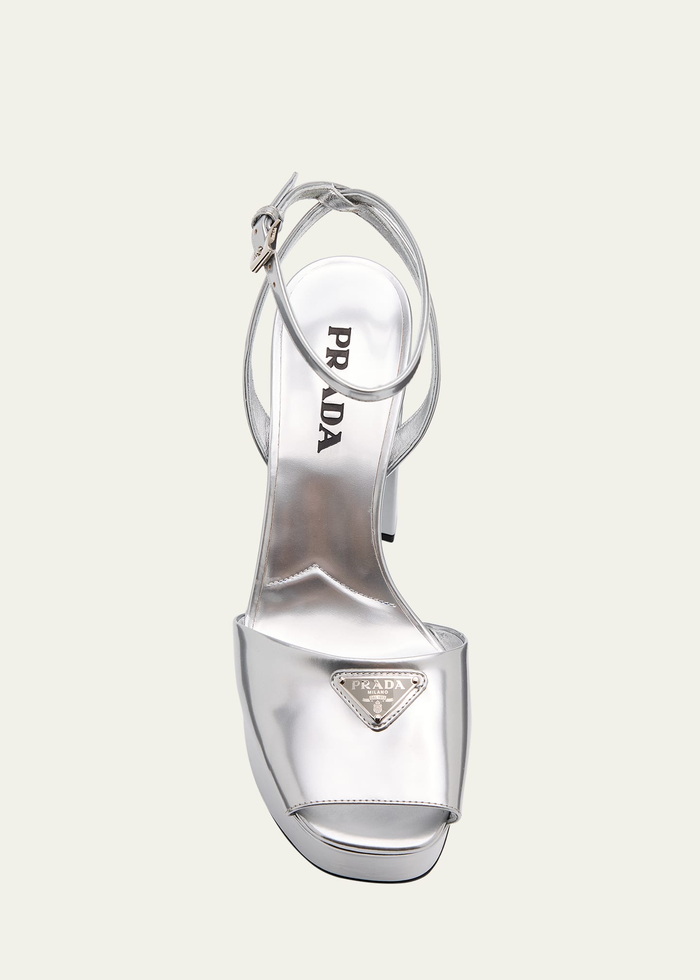 Prada Metallic Leather Ankle-Strap Platform Sandals