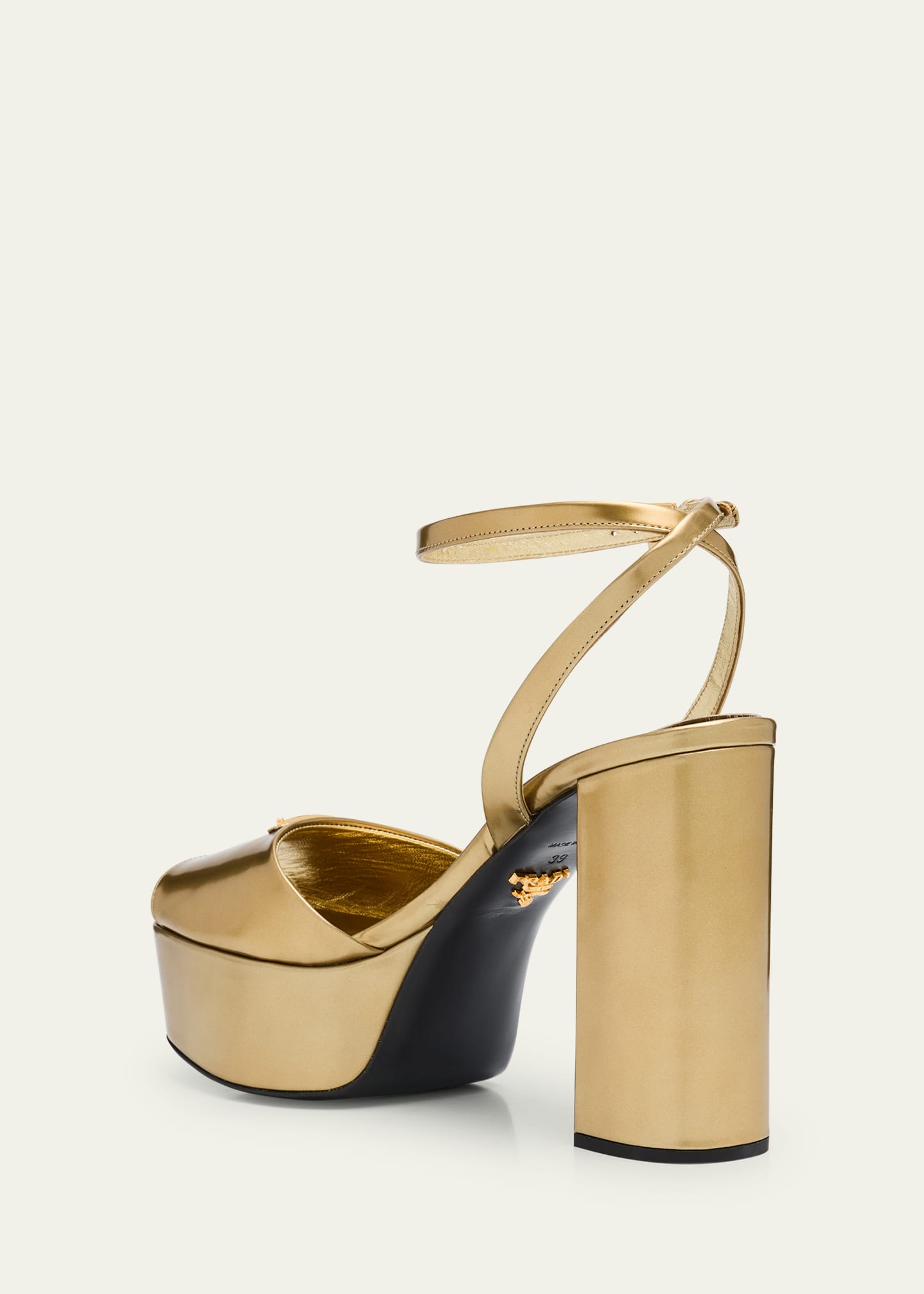 Prada Metallic Leather Ankle-Strap Platform Sandals - Bergdorf Goodman