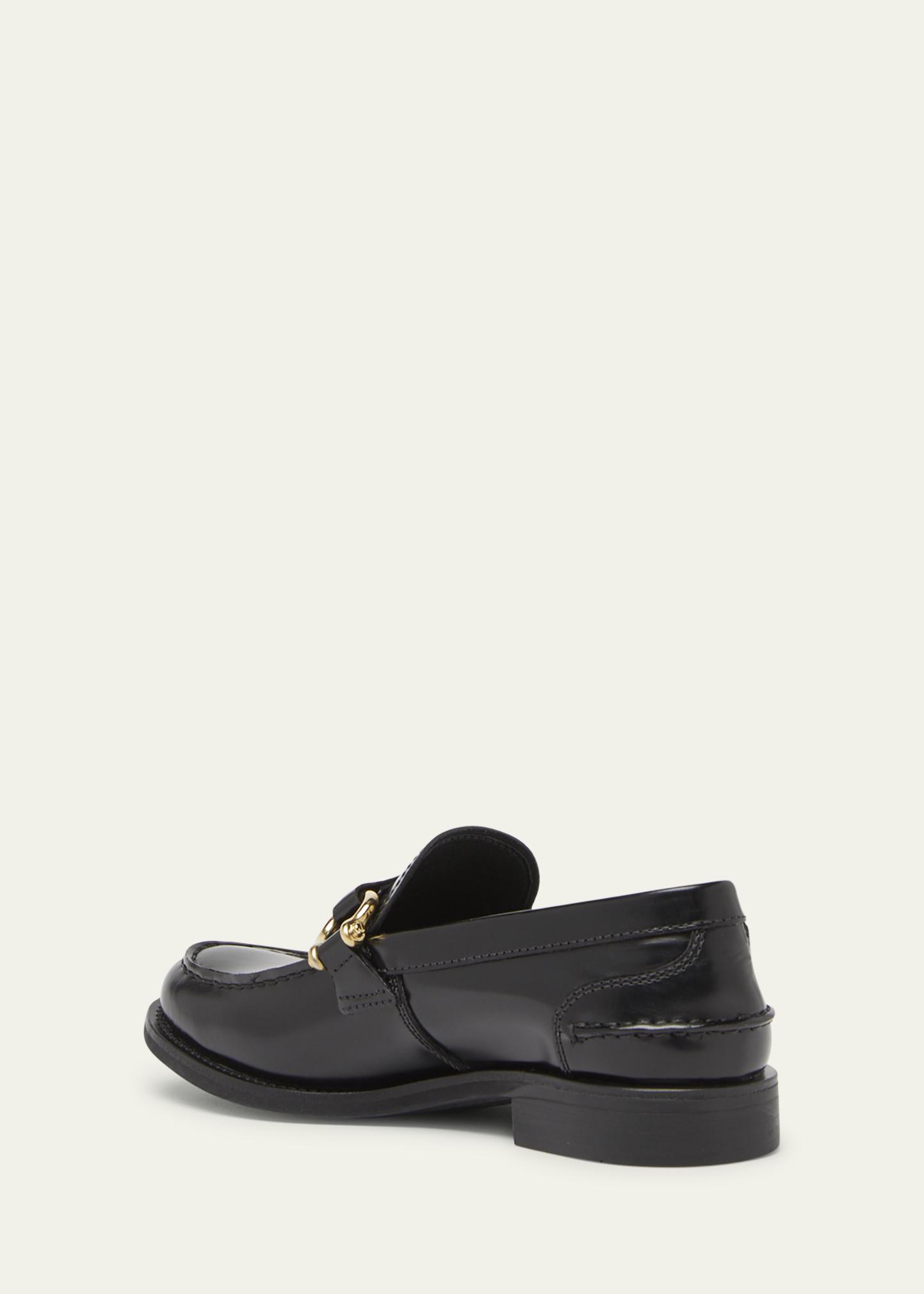 Prada loafers black leather men\'s shoes size 6 horse bit chain detail y2k Black Monolith Brushed Leather Loafers | PRADA main image 2