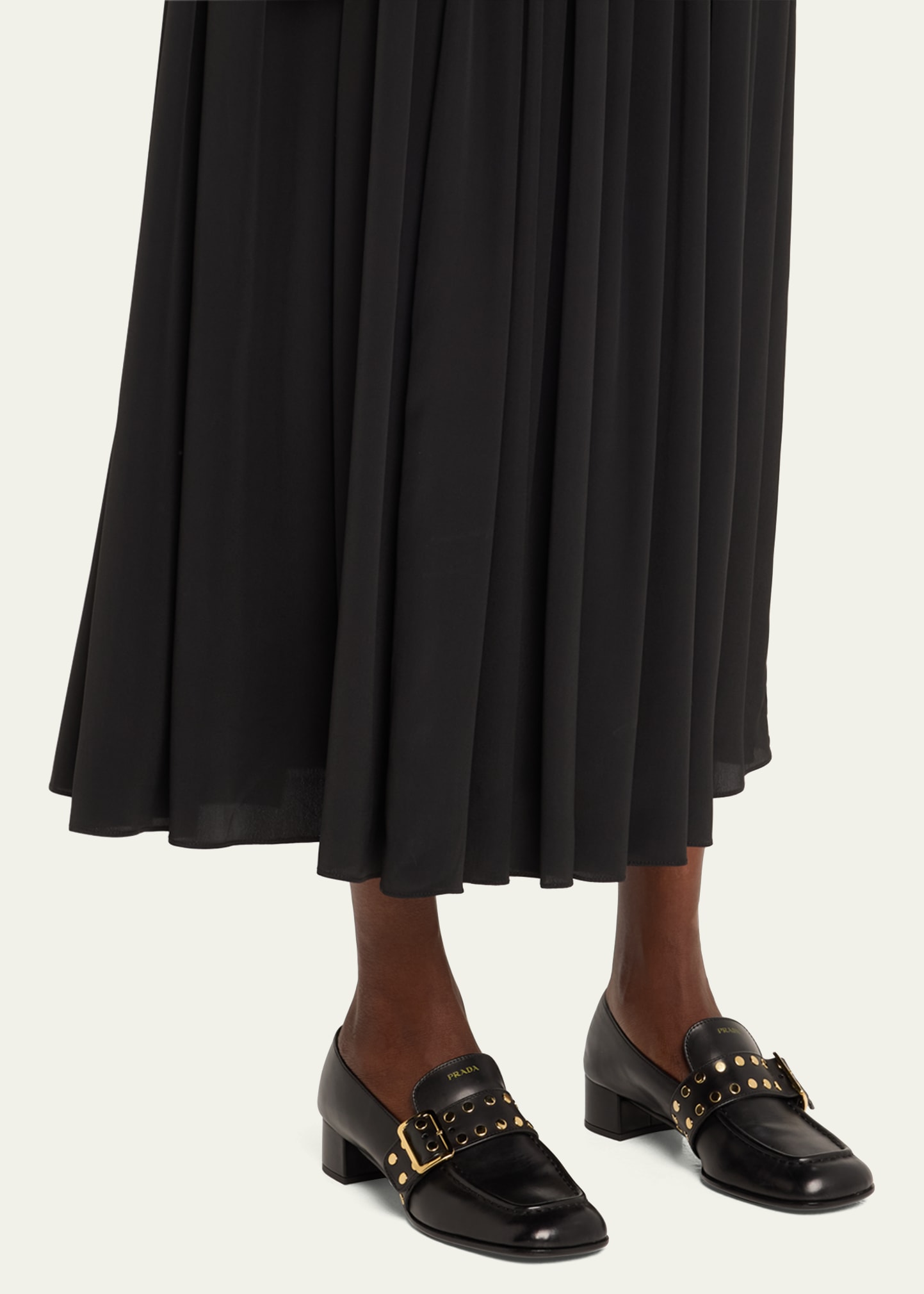 Prada Studded Spazzolato Fume Modellerie Loafers - Bergdorf Goodman