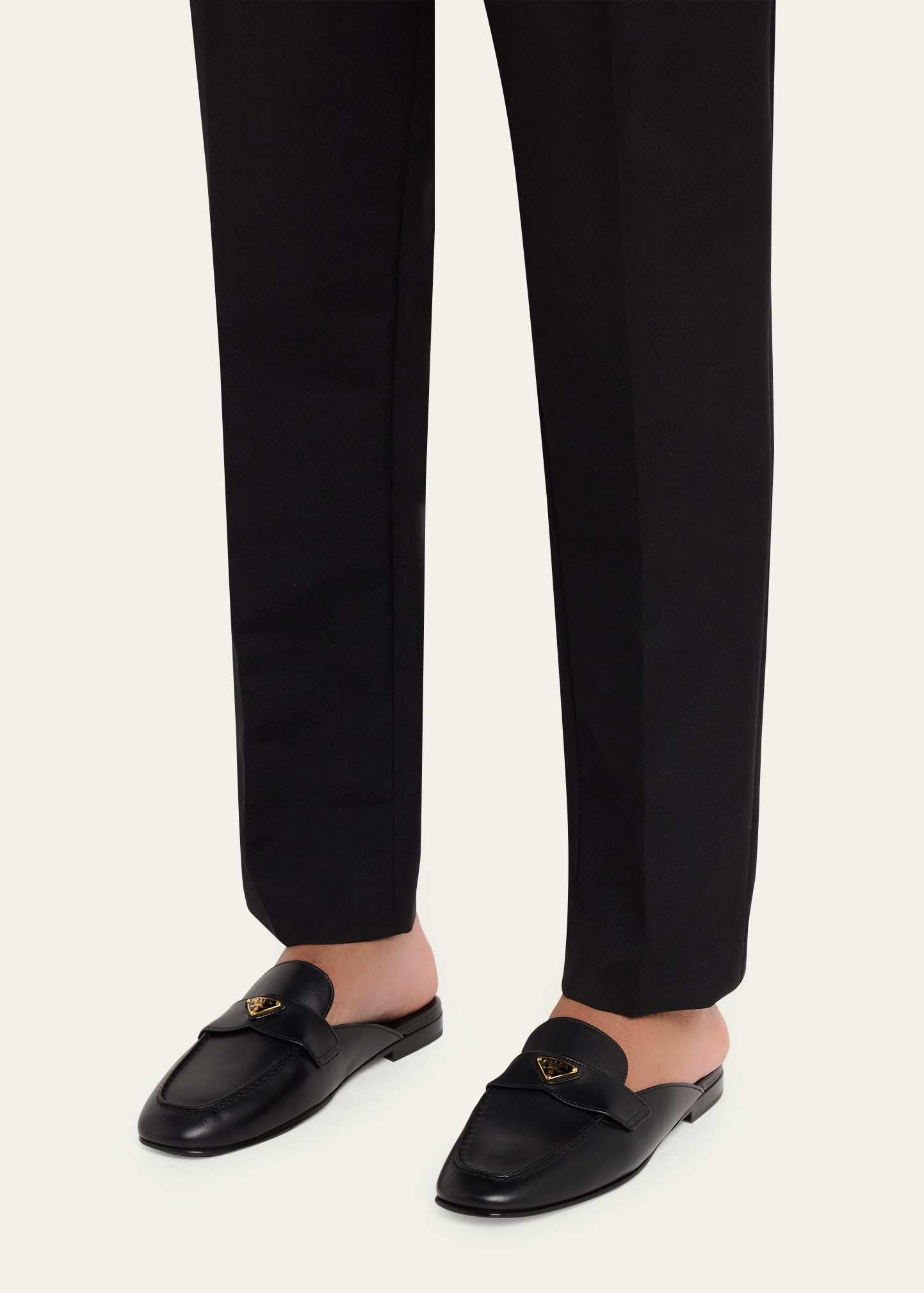 Prada Vitello Leather Logo Mule Loafers - Bergdorf Goodman