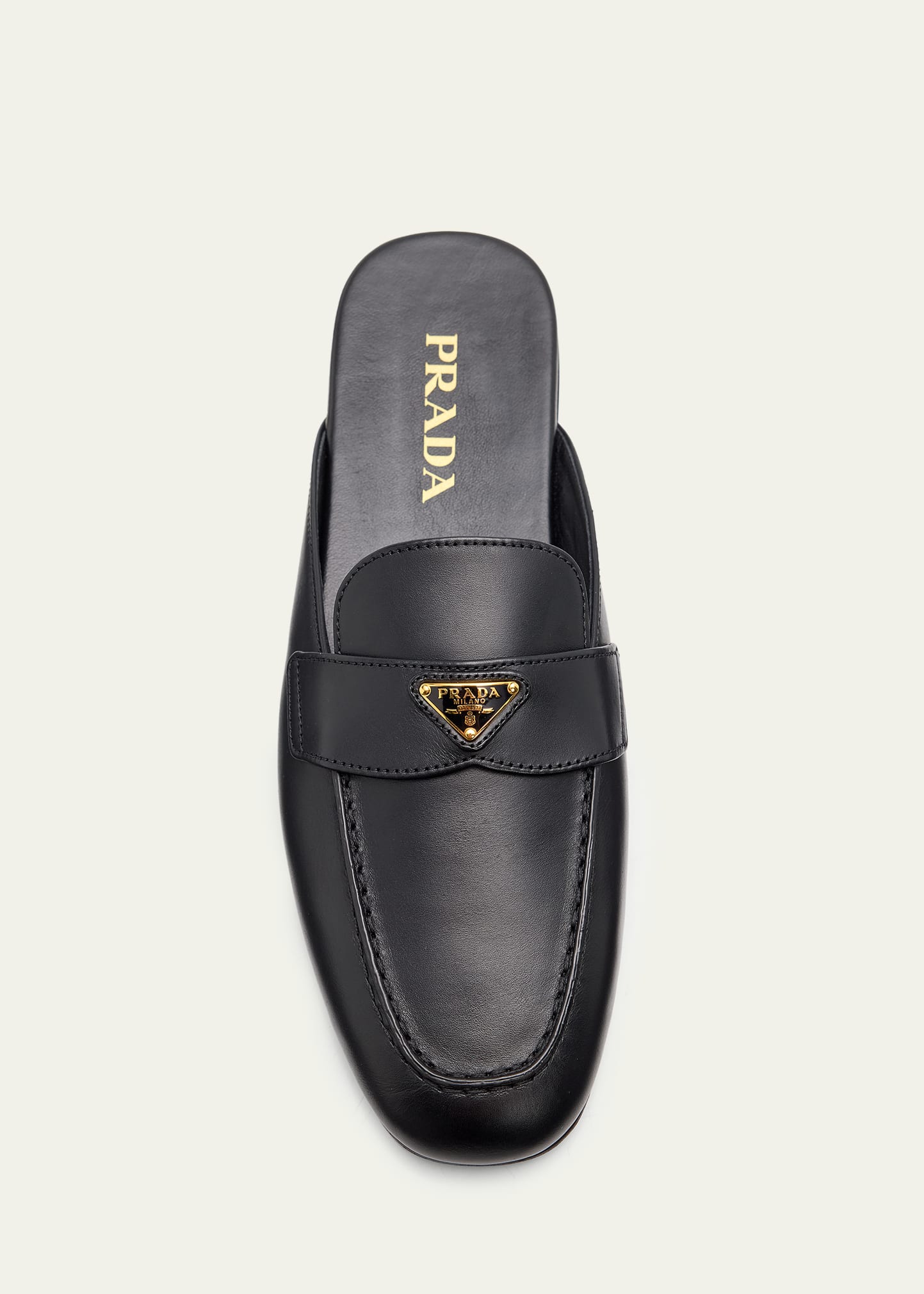 Prada Vitello Leather Logo Mule Loafers - Bergdorf Goodman