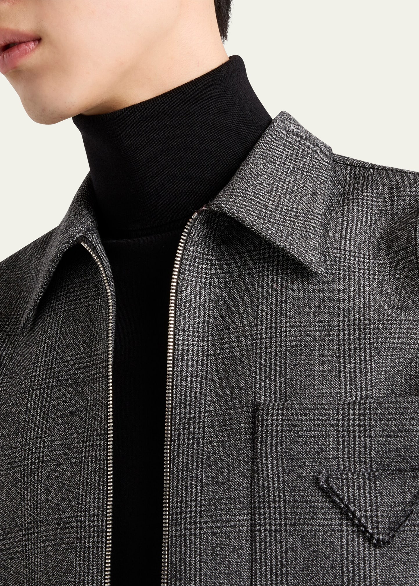 Prada Men's Prince of Wales Zip-Up Shirt - Bergdorf Goodman