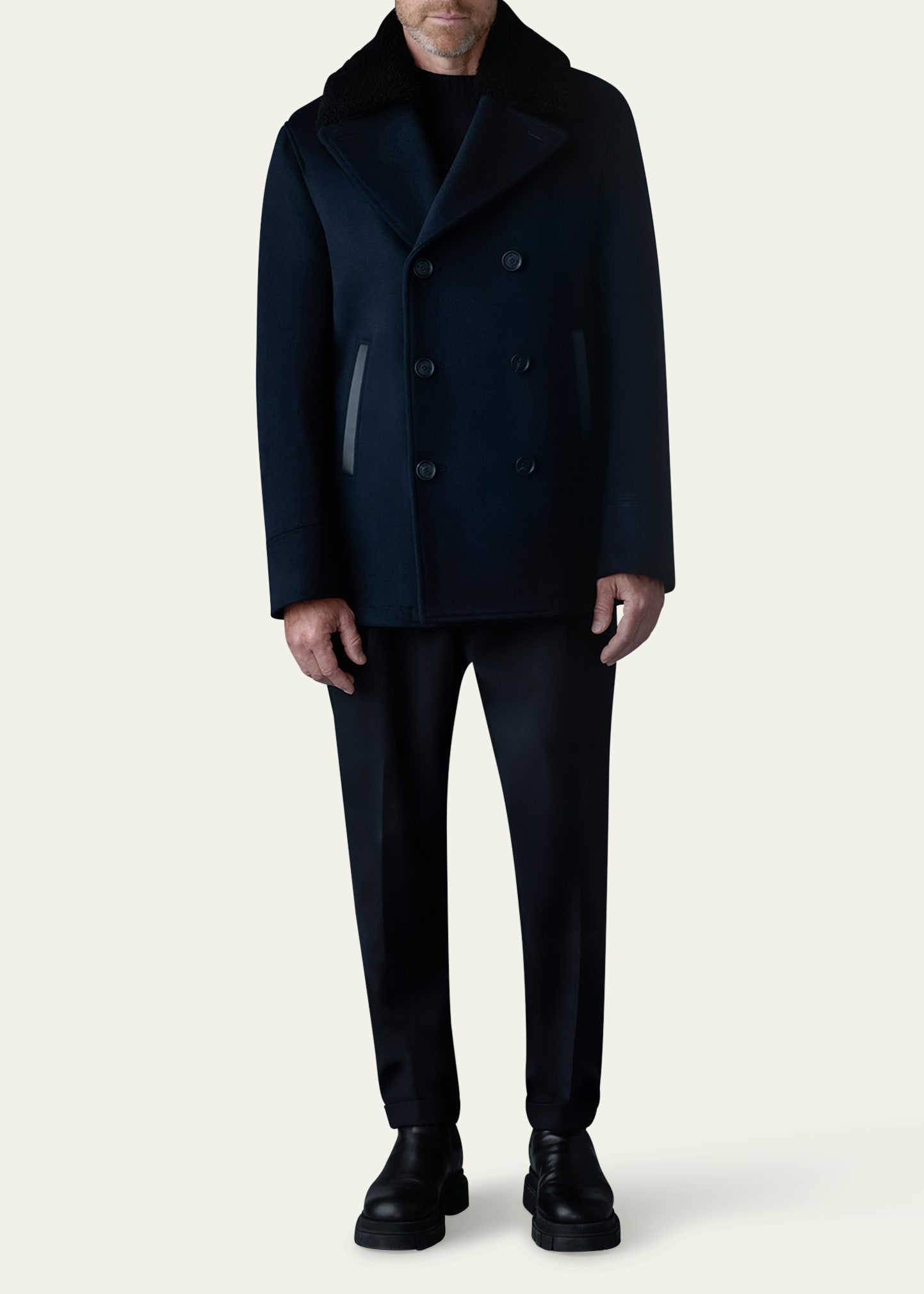 Mackage Men's Cole Wool Peacoat with Shearling Collar - Bergdorf