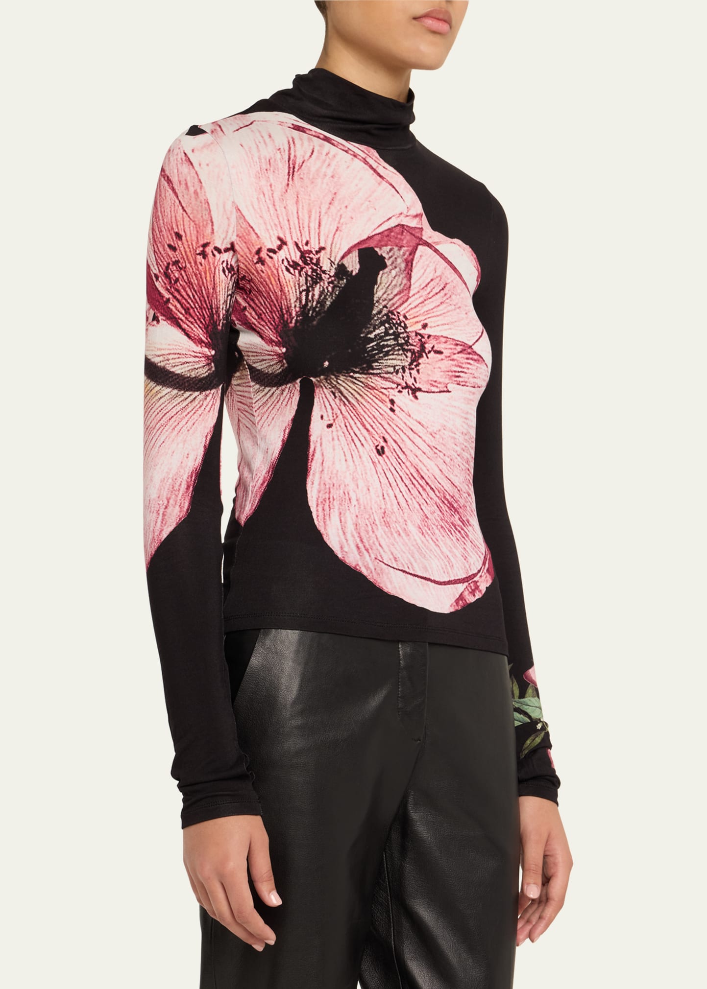 Alice + Olivia Luna Floral Delaina Long-Sleeve Turtleneck Top